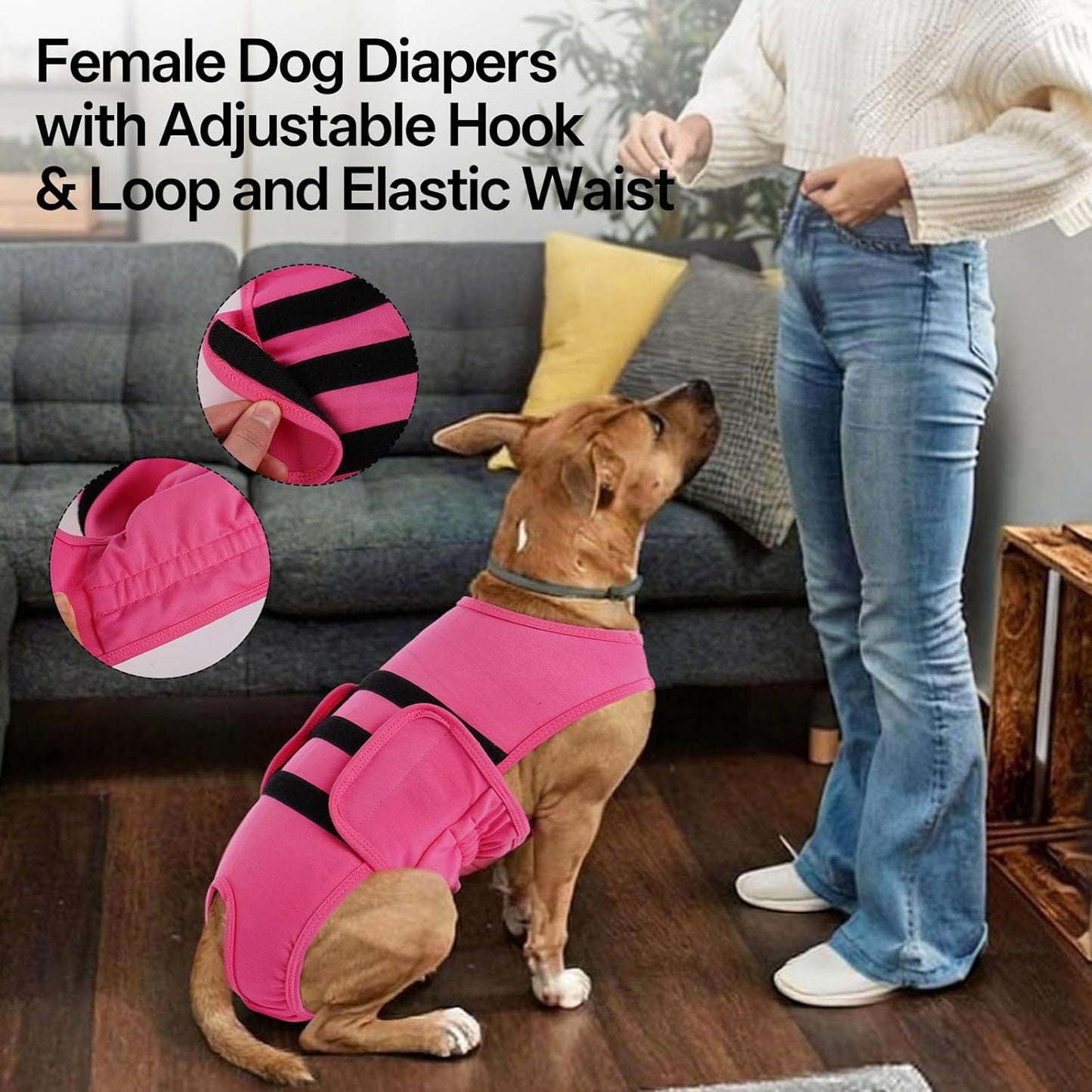 Lelepet Dog Diapers Female Washable, Reusable Puppy Doggie Pet Panties for Dogs in Heat, Adjustable Dog Diapers with Suspenders for Small Medium Large Dogs in Heat, Period, Incontinence, Pink XL