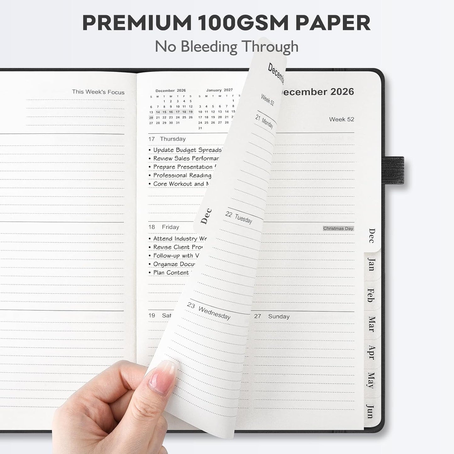 OMEYA 2026-2027 Weekly & Monthly Planner: A5 Black Leather Business Planner for Work, July 2026 – June 2027, 100gsm Thick Paper, Durable Stitched Binding, Tabs, Pen Loop, Pocket – Professional Planner
