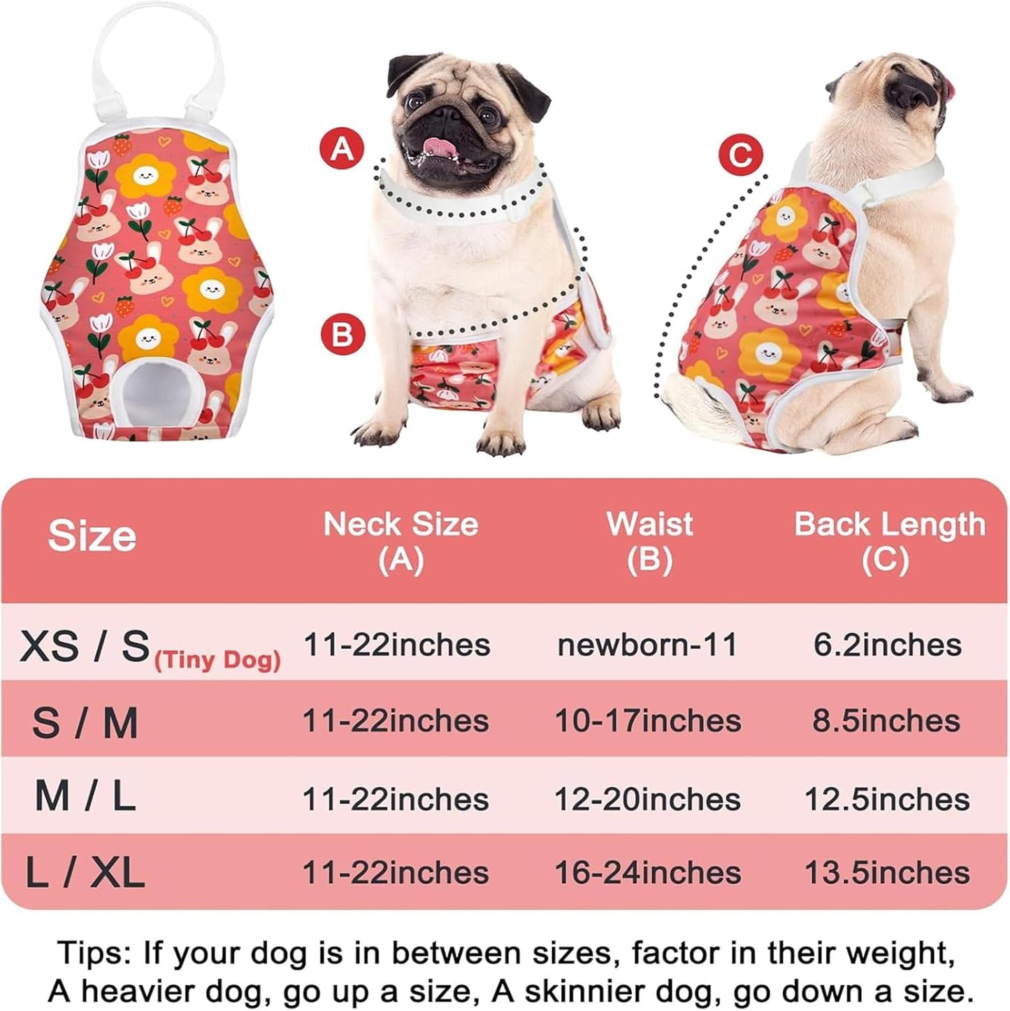 MICOOYO Dog Diaper Onesie Sanitary Pantie with Adjustable Suspender Washable Dog Period Panties Doggie Diapers Pet Underwear Female Dogs Diapers for Heat (Animals, XS/S)