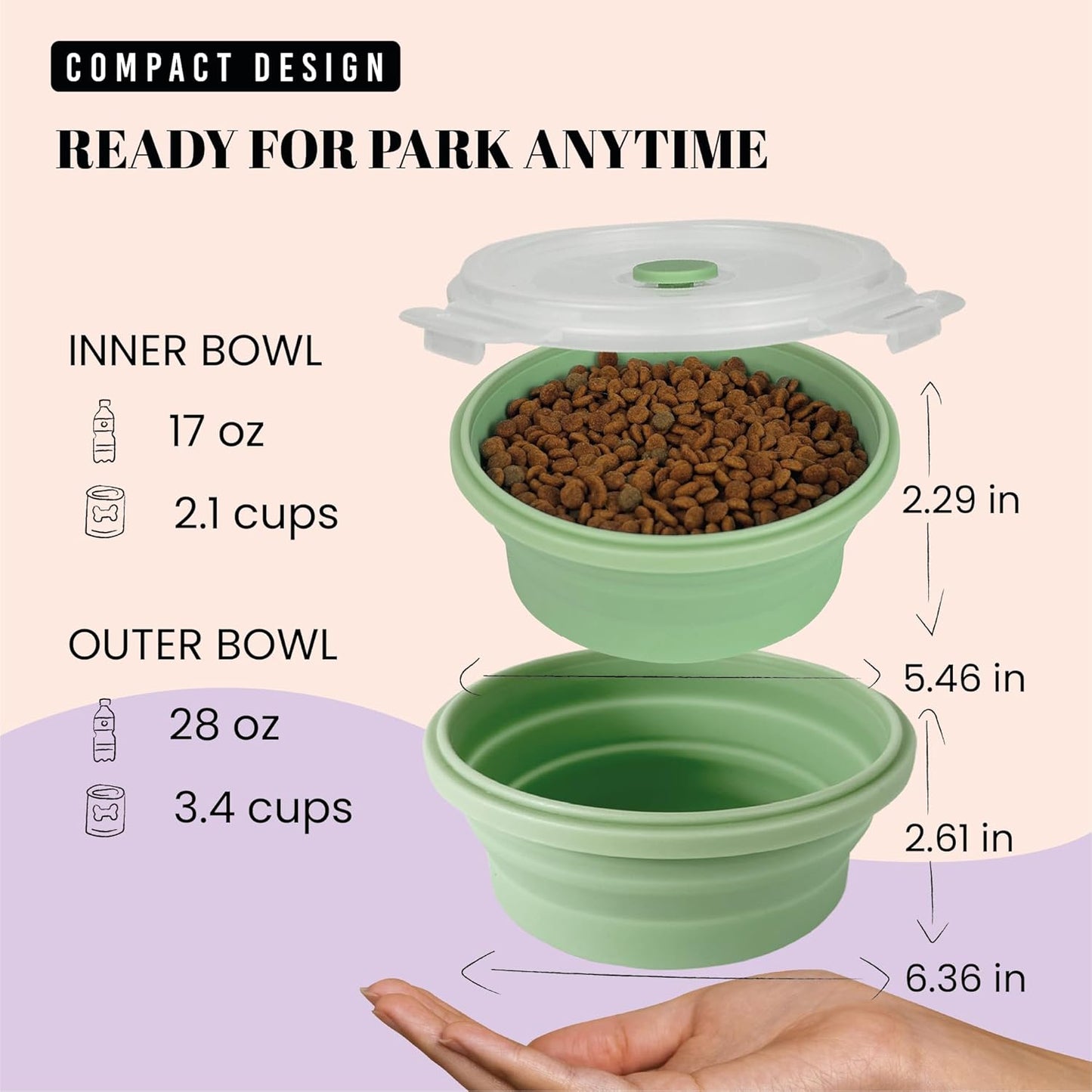 AVERYDAY 45oz Airtight Collapsible Dog Bowls with Lids, 2 Pack Portable Travel Dog Bowls for Large Medium Breeds, Silicone Food and Water Dish, 5.5 Cups Foldable Pet Bowl for Traveling and Camping