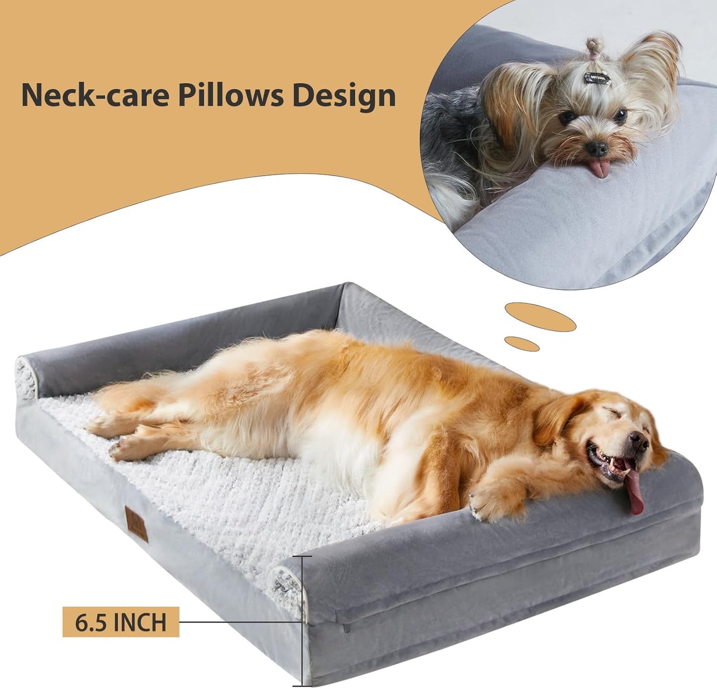 WNPETHOME 42 x 30 in Orthopedic Dog Bed for Large Dogs – XL Washable Pet Bed with Waterproof Cover, Bolstered Sides & Anti-Slip Base – Premium Plush Dog Couch for Indoor Use, Comfort & Joint Relief