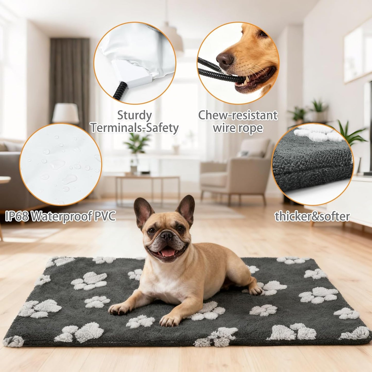 Heated Whelping Pad for Puppy, Dog Heating Pad with Upgraded Smart Thermostat Switch,Warm Crate Mat with Anti-bite Cord Outdoor Indoor,Constant on Function,UL&FCC Dual Certification,18*28in