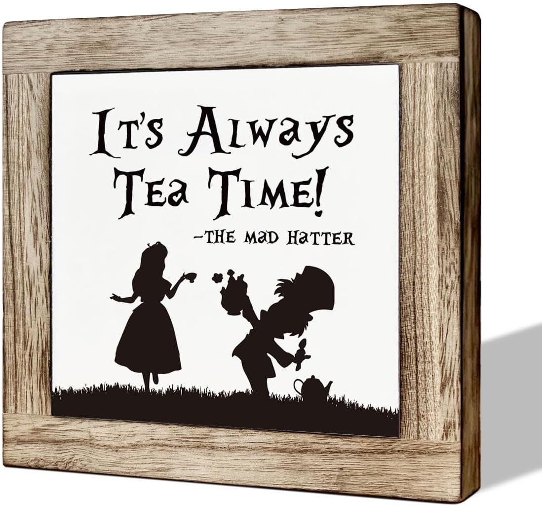 Wooden Box Signs for Home Decor, Farmhouse Wood Sign, Decorative Wooden Table Decors, Tea Lover Friend Gift, It's Always Tea Time Sign