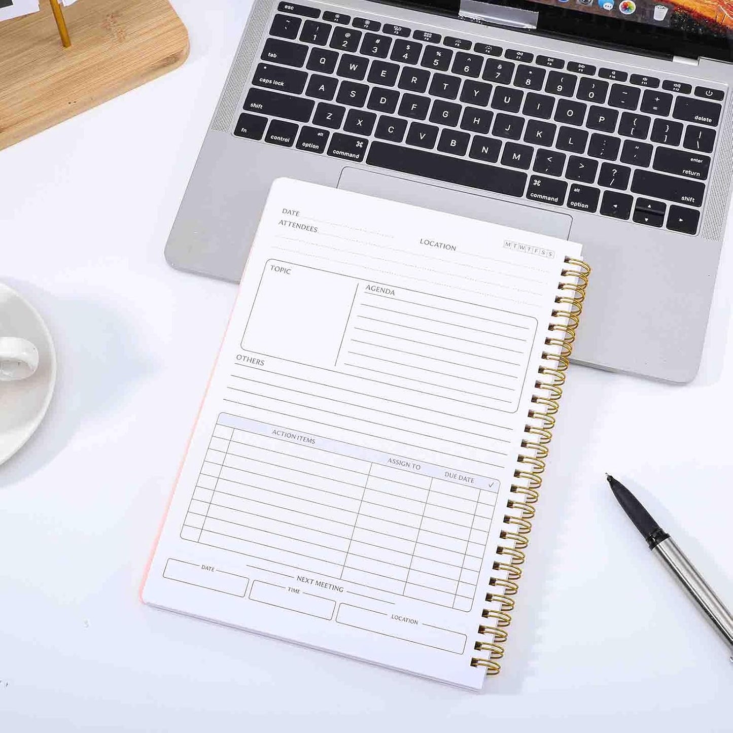 Meeting Notebook for Work with Action Items & Meeting Minutes, 160 Pages Undated Spiral Bound Hardcover Work Notebook for Women & Men, 7" x 10" (Pink)