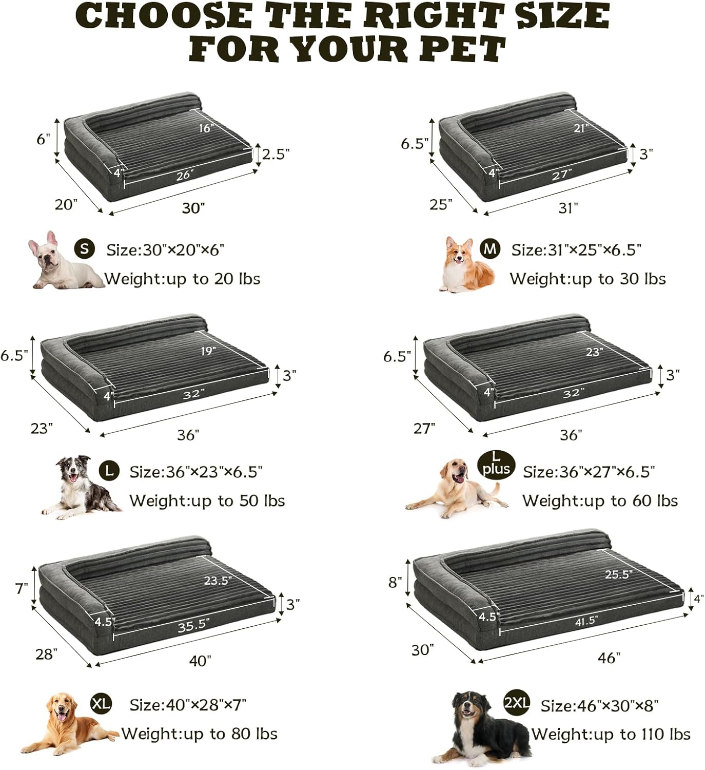 WINDRACING Orthopedic Dog Beds for Medium Dogs, Waterproof Egg Foam Dog Sofa Bed with L Bolster Sides, Washable Medium Pet Bed with Removable Cover & Non-Slip Bottom, 36 x 23 inch, Gray