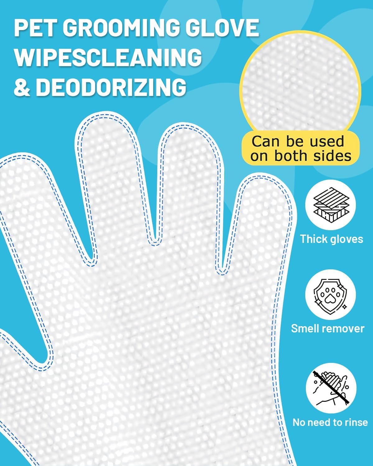 Dog Glove Wipes for Paws, Butt, Ears & Eyes - Pet Cleaning Wipes After Walk, Potty & Grooming | Extra Large Thick Rinse-Free for Dogs & Cats | Hypoallergenic Fragrance-Free for On-the-Go & Camping