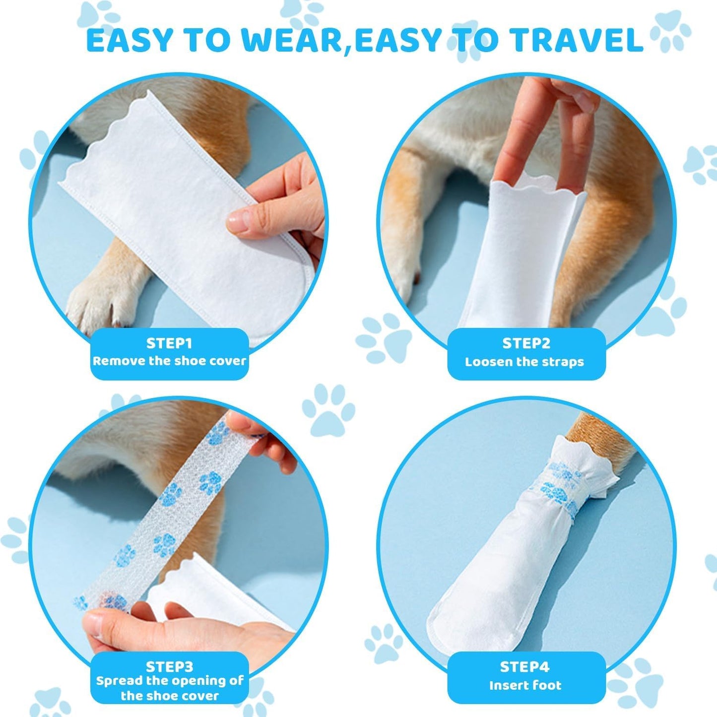 Disposable Dog Booties for Paw Protection - Waterproof, Adjustable Self-Adhesive Straps, 20 Count Dog Shoes for Indoor & Outdoor Use, Walking, Hiking, Pos (S（2.5-7.5KG)