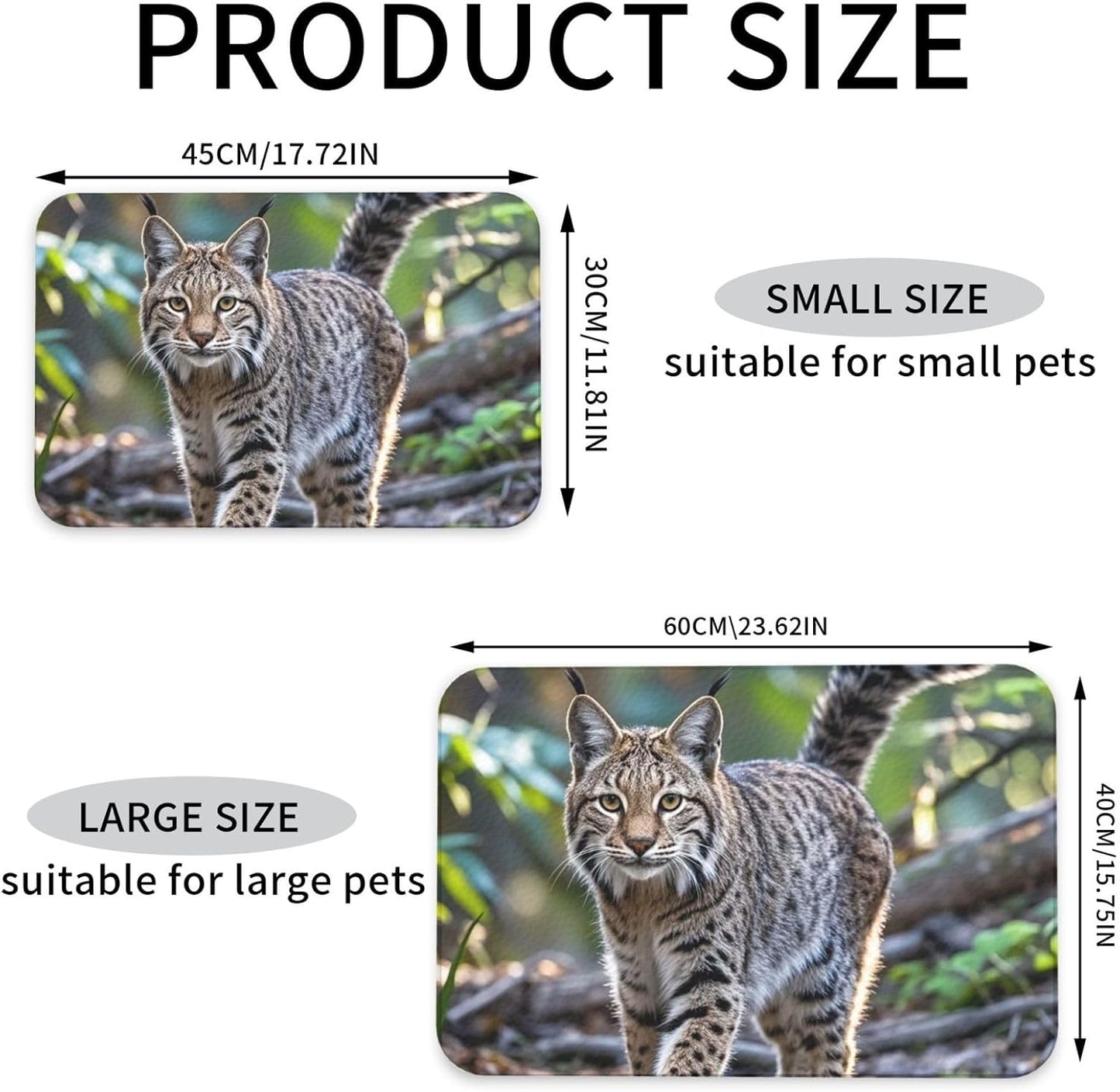 Pet Feeding Mat Leather Dog Food Mat Waterproof Pet Tablecloth Wild Bobcat Pet Placemat for Dogs Absorbent Dog Bowl Mat Anti-Slip Dogs Mats for Food and Water