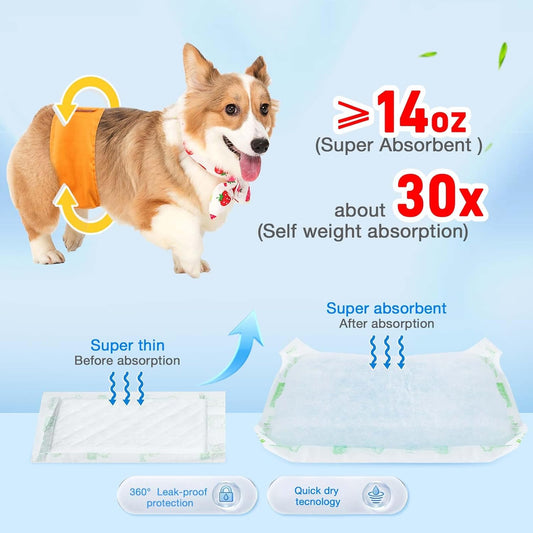 Dog Diaper Liners 130ct, Super Leak Proof and Absorption Disposable Dog Diaper Booster Pads for Female and Male Fit Most Reusable Pet Belly Bands, Wraps, and Period Diapers (X-Large，XL-130ct)