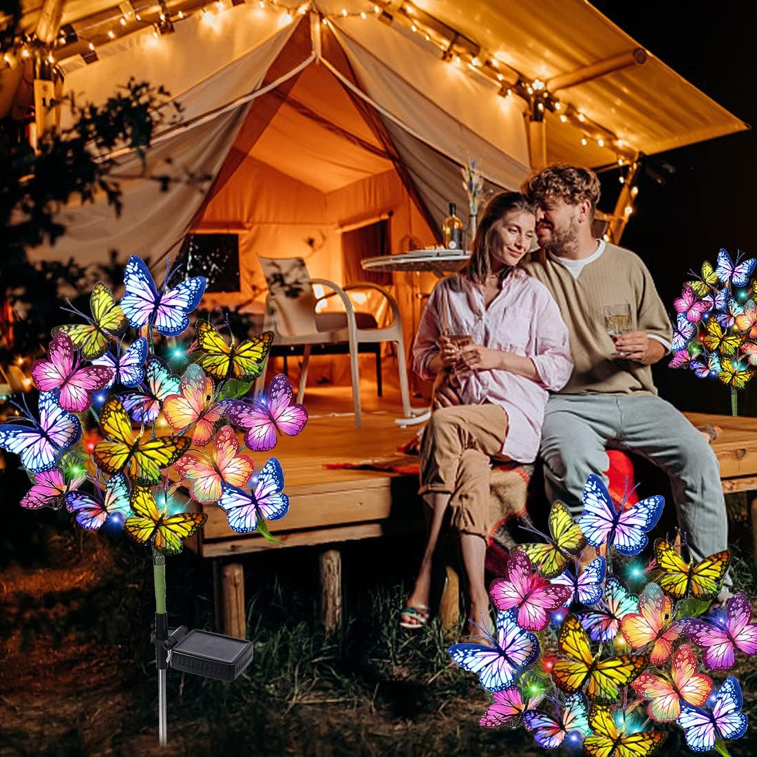 Solar Garden Lights Outdoor Waterproof Decorative Solar Lights Outdoor 2 Pack with 44 LED 34 Butterfly Flower Garden Decor Yard Patio Lawn, Gifts for Mother's Day Mom Women