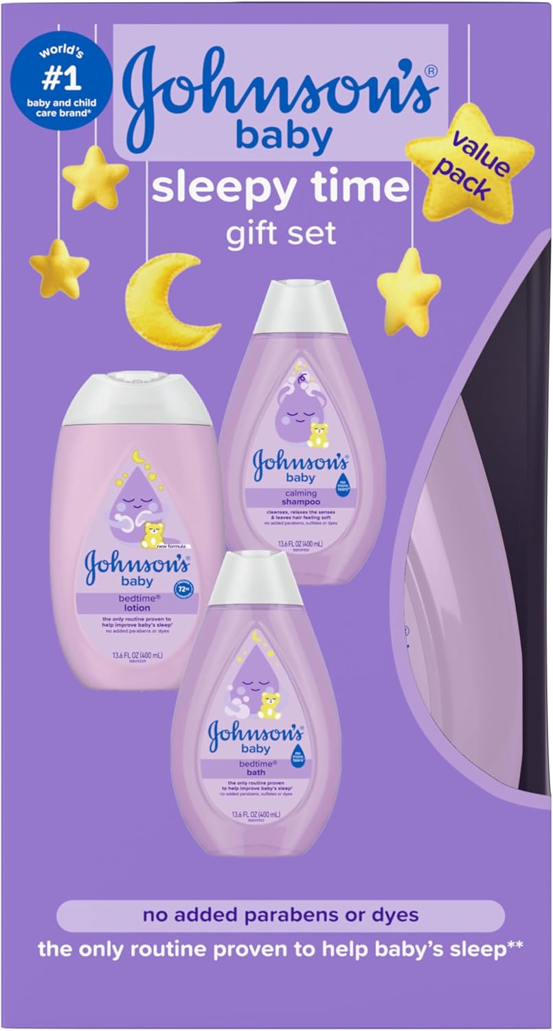 Johnson's Baby Sleepy Time Gift Set with Calming Bedtime Bath, Bedtime Lotion & Calming Shampoo, Baby Bedtime Essentials with Relaxing NaturalCalm Aromas, Hypoallergenic, 3 Items