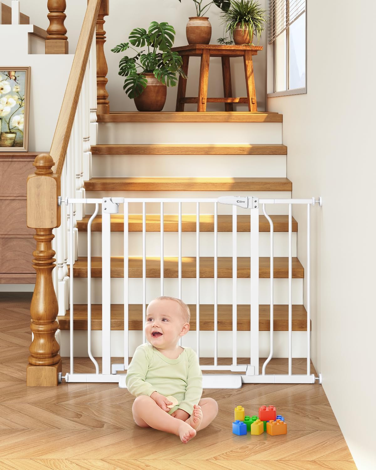 Baby Gate No Drilling, 29"-40" Auto Close Dog Gate Indoor for Doorways & Stairs, Pressure Mounted Adjustable Pet Gate, Easy Walk Through Child Gate for Children & Pets Stroller Friendly, White
