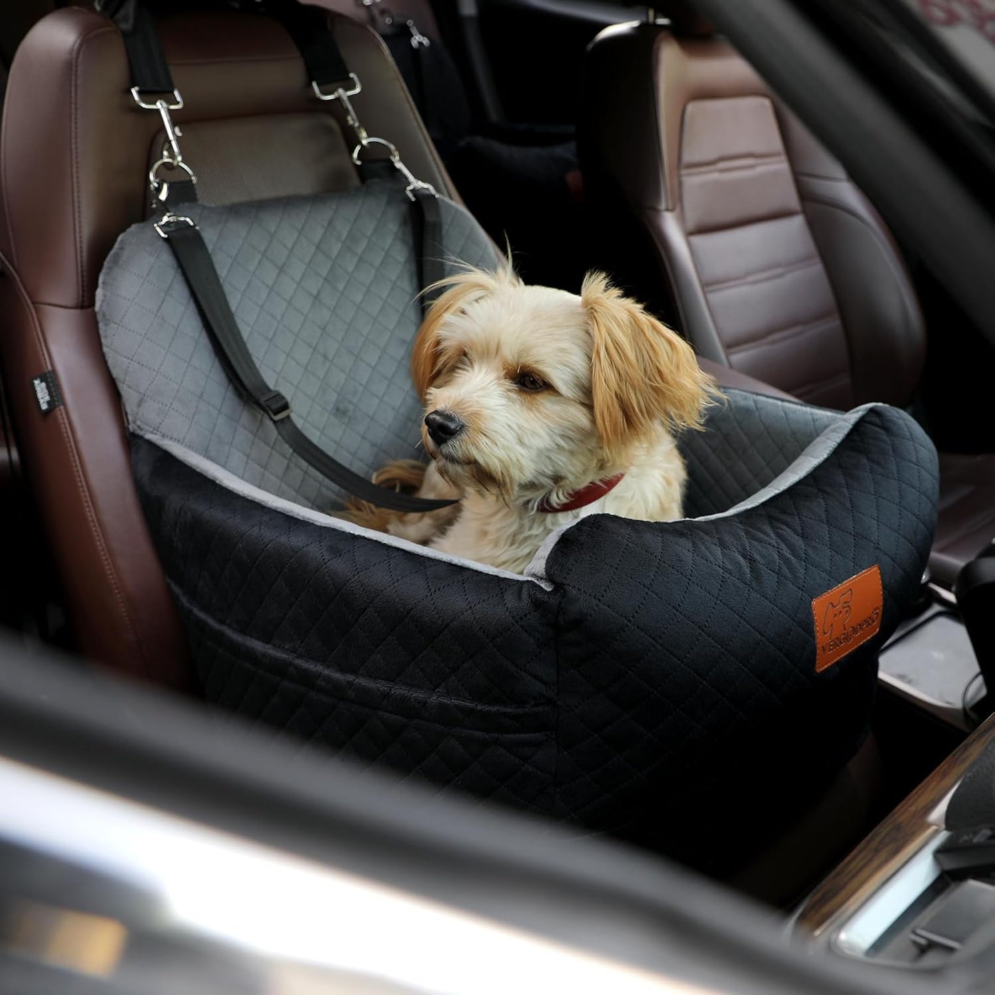 Dog Booster Car Seat for Medium/Small Sized Dogs,Memory Foam and Ultra Soft Fabric Car Pet Bed,Portable Travel Safety and Comfortable Dog Carseat with Washable Removable Cover,Thick Cushion（M-Blagre）
