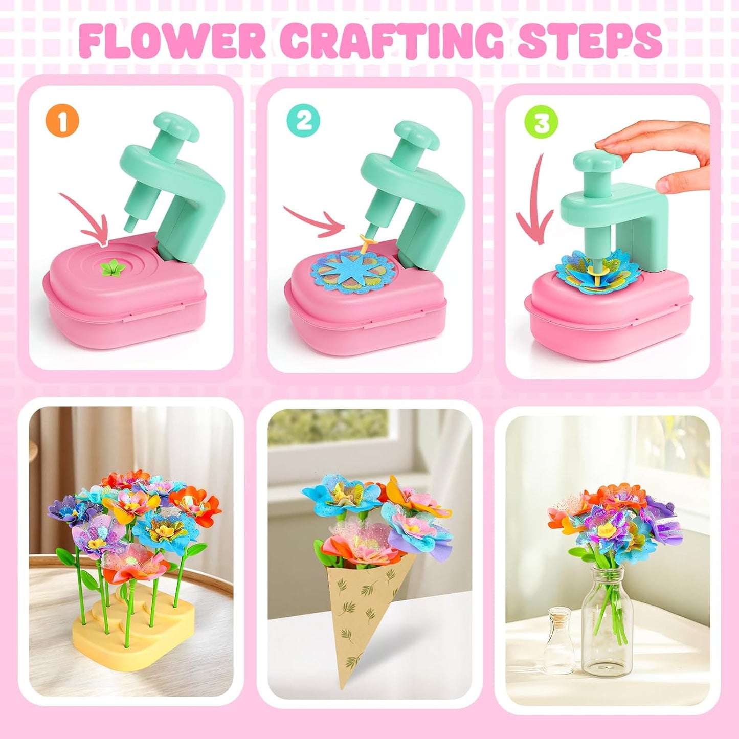 beefunni Flower Bouquet Craft Kits, DIY Arts and Crafts for Kids 4-6-8, Upgrade Colorful Flowers Toys for 4 5 6 7 8+Year Old Girl Birthday Gifts Ideas, Easter Basket Stuffers Gifts for Kids Toddler