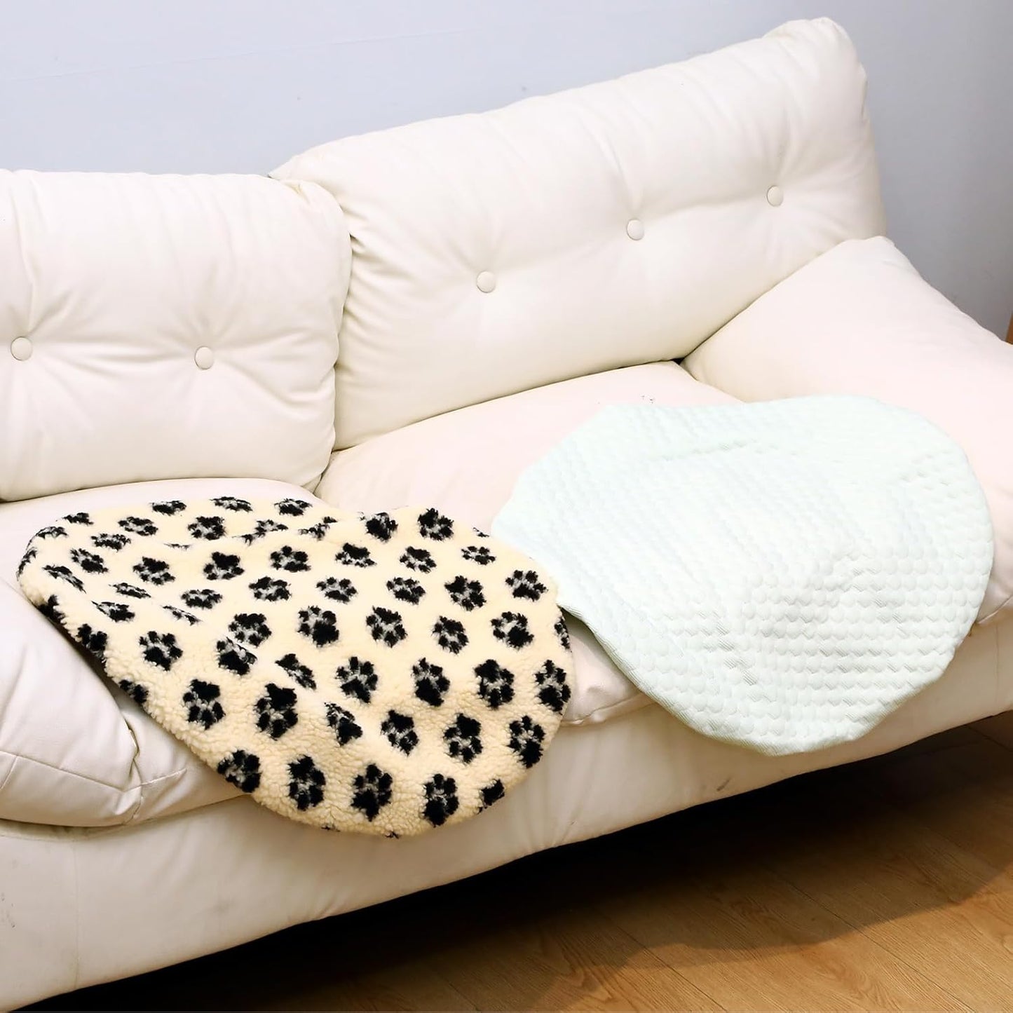 2 Pcs Replacement Cover for 20 Inch Pet Chair Bed Cooling Fabric Summer and Plush Paw Print Winter Washable Seasonal Protector for Round Moon Saucer Folding Cat Dog Nest
