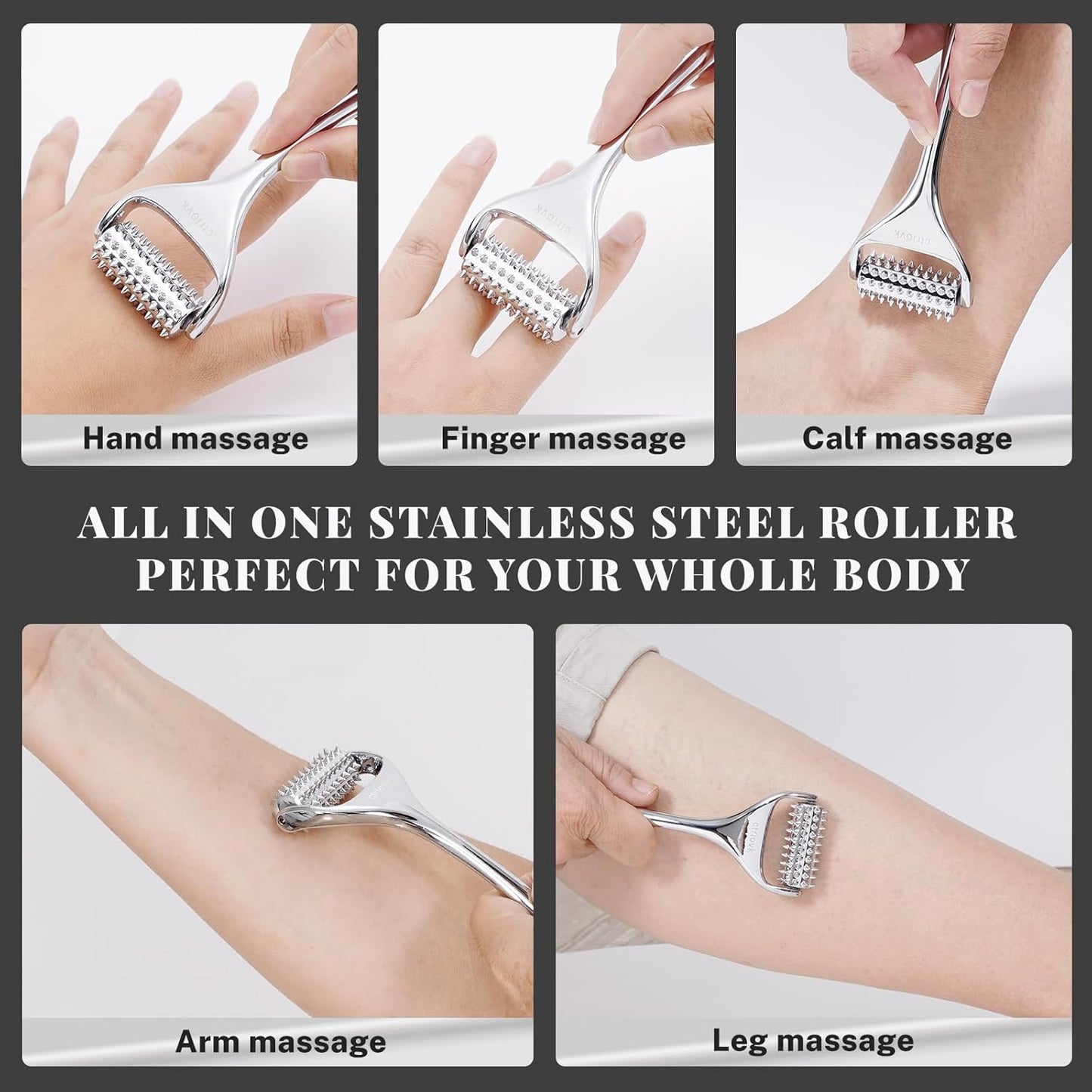 Acupuncture Massage Roller, Stainless Steel, Portable Manual Roller for Whole Body Pain Relief, Puffiness Reduce and Muscle Relaxation Massage