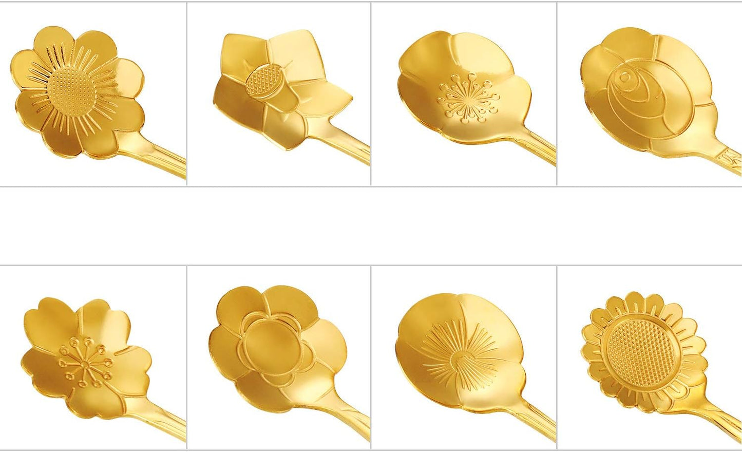 Maitys 16 Pieces Stainless Steel Flower Coffee Spoon Dessert Sugar Ice Cream Stirring Tea Spoon Set for Tableware Kitchen, Cafe or Bar(Gold)