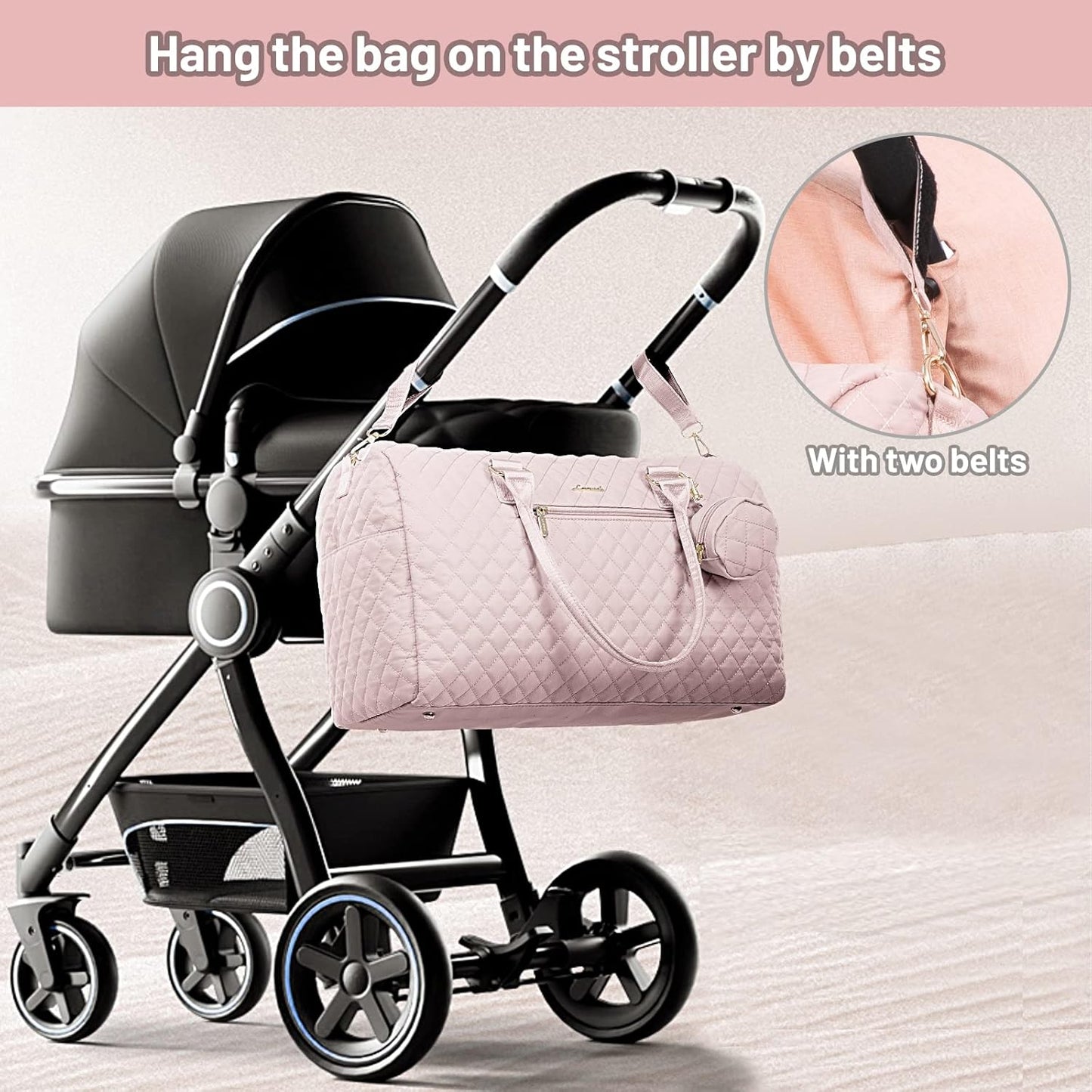 LOVEVOOK Diaper Bag Tote with Pacifier Case and Changing Pad, Large Capacity Mommy Bag for Hospital and Weekender Travel, Functional Baby Bag Newborn Baby Essential, Pink