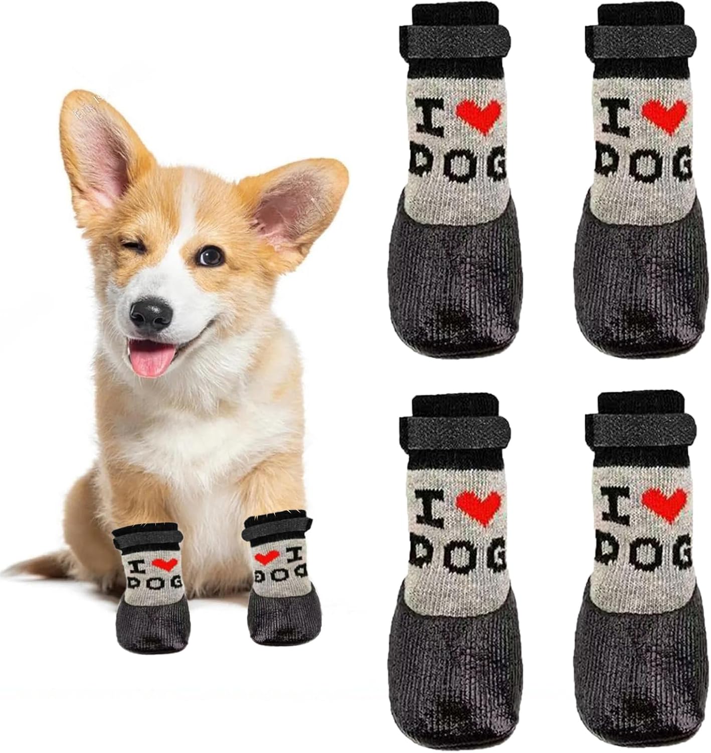 Dog Boots & Paw Protectors, Waterproof Dog Socks Booties Shoes for Hot Pavement, Winter, Snow, Hardwood Floors, Senior Dog, Prevent Licking Paws (Black, S)