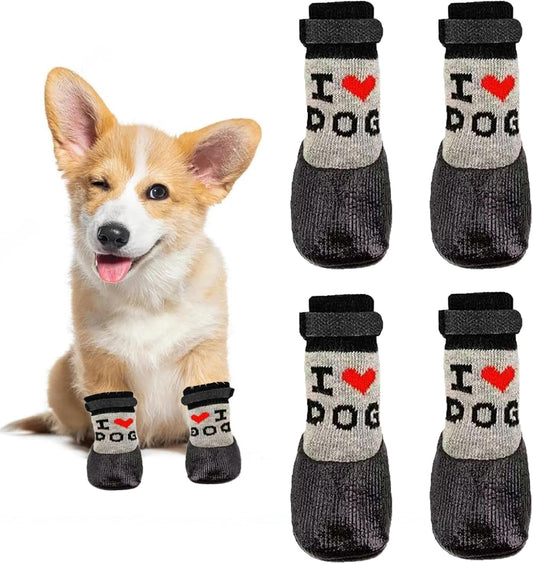 Dog Boots & Paw Protectors, Waterproof Dog Socks Booties Shoes for Hot Pavement, Winter, Snow, Hardwood Floors, Senior Dog, Prevent Licking Paws (Black, S)