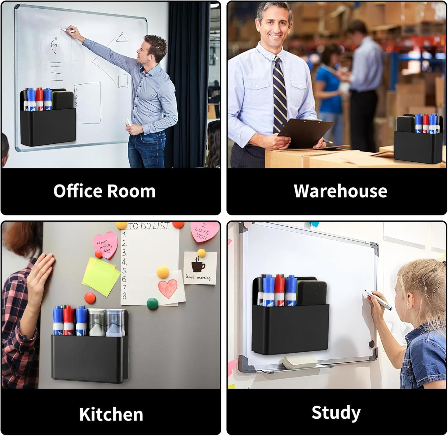 Camelmother 2Magnetic Marker Holder For Whiteboard Dry Erase Marker Holder For Office Refrigerator Fridge Classroom Must (black)