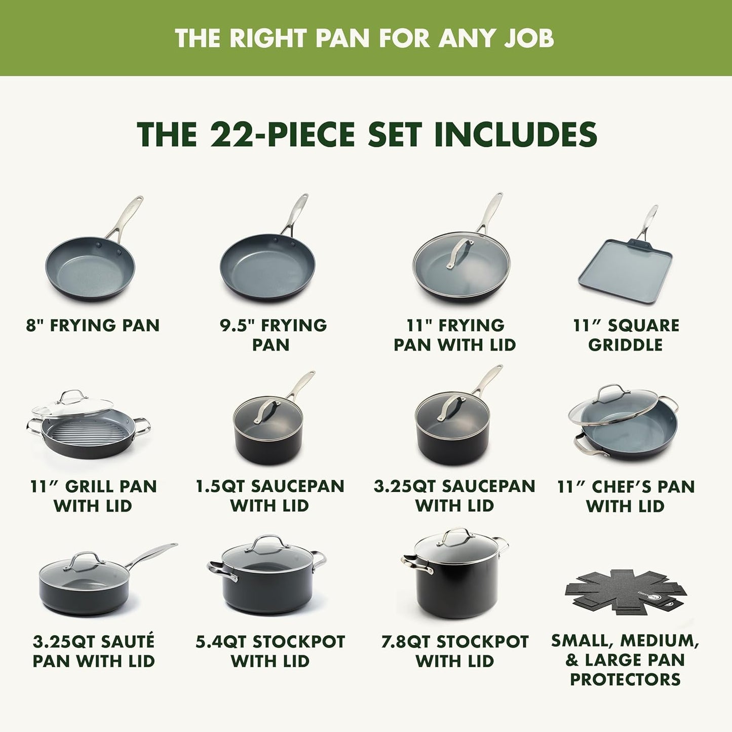 GreenPan Valencia Pro Ceramic Nonstick 22 Piece Cookware Set, Hard Anodized PFAS-Free Pots & Pans, Induction Ready, Compatible on All Cooktops, Dishwasher Safe, Oven Safe to 600F, Gray