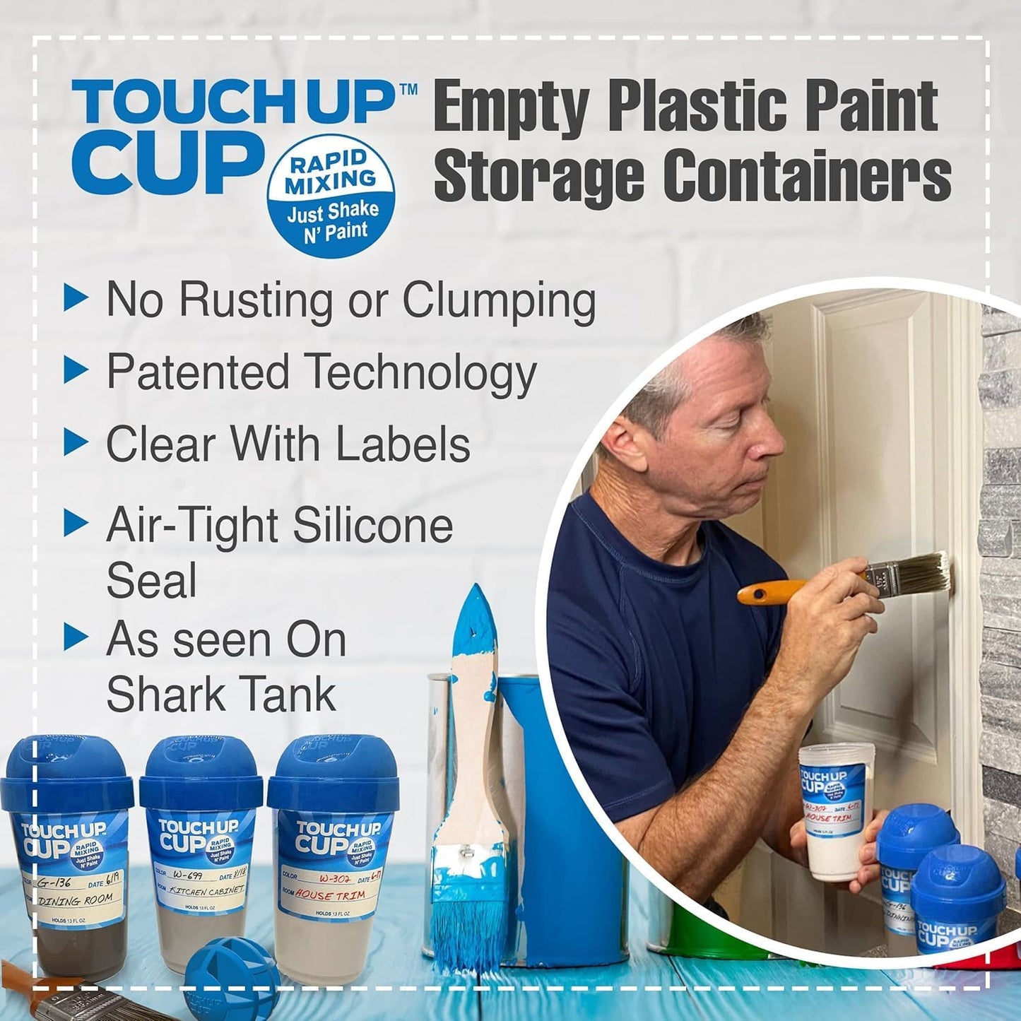 Touch Up Cup Empty Plastic Paint Storage Containers with Lids for Leftover Paint, Touch Ups, As Seen On Shark Tank Products, 13 oz, Pack of 3