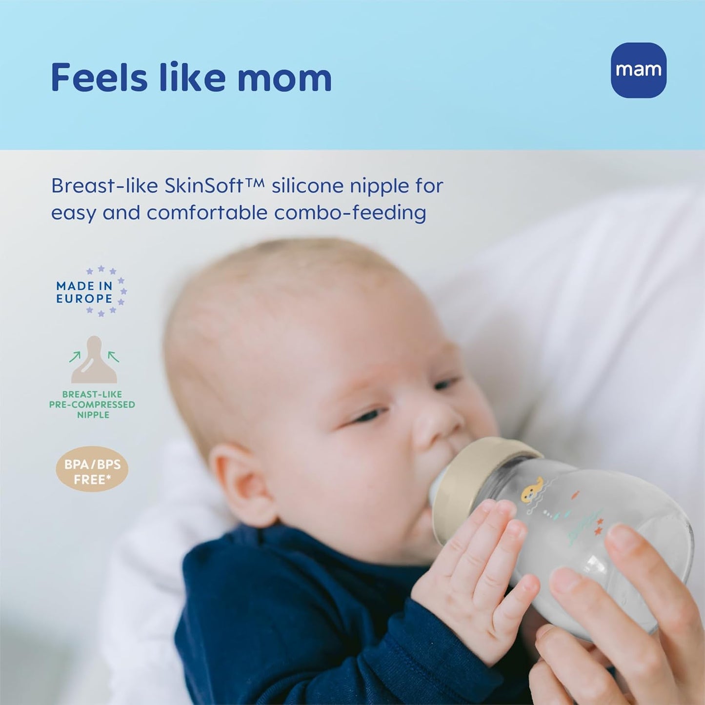 MAM 6oz Premium Glass Wide Neck Baby Bottle with Slow Flow Breastfeeding-Like Silicone Nipple, Easy to Clean,BPA Free, 0+ Months, Easy Switch Between Breast and Bottle, Made in Europe, 3 Pack Girl