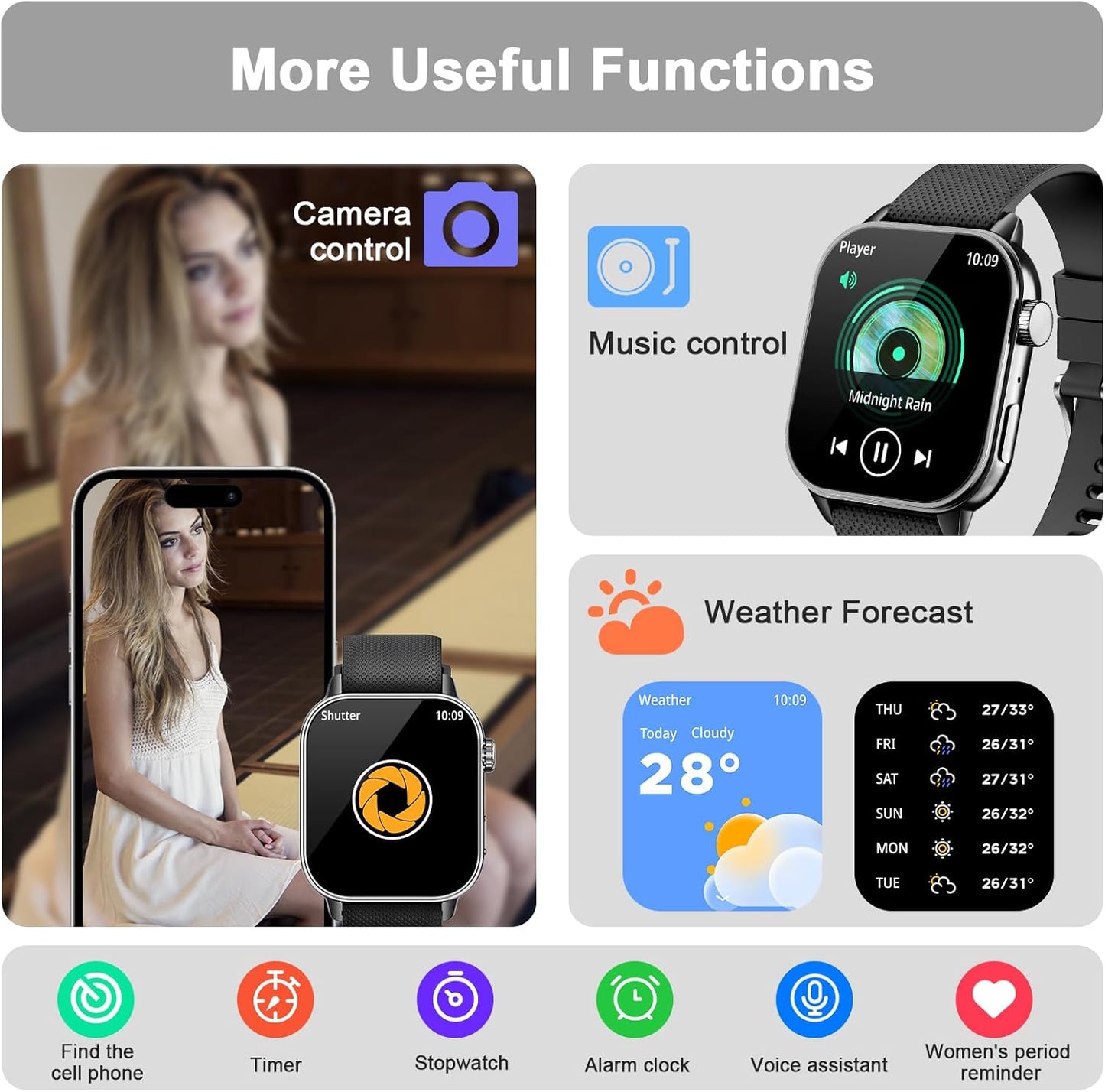 Smart Watch for Men Women, 1.85'' AMOLED HD Fitness Watch with 120+ Sports Modes, Bluetooth Call/Heart Rate/Sleep Monitor/Pedometer, Smartwatch for Android iOS, IP68 Waterproof, Light Black
