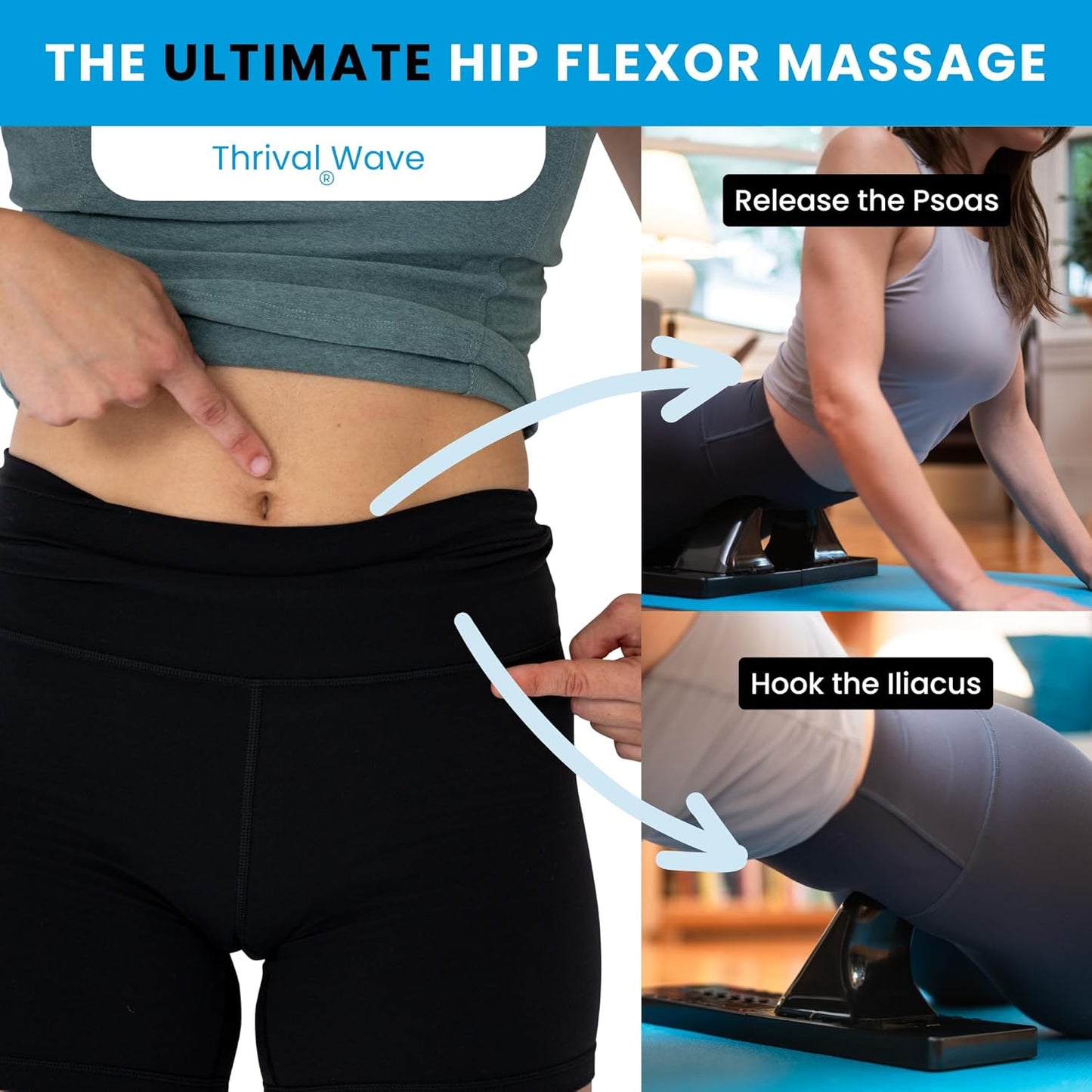 Thrival Wave - Fully Adjustable Psoas Muscle Release Tool with Thrival App for QL, Hip Flexor, Back, Hamstring, Glute, Iliacus, and Neck Pain - Trigger Point and Myofascial Release Tool - Carbon Black