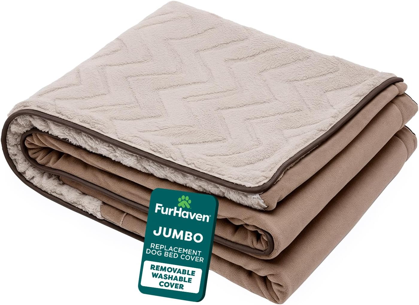 FurHaven Dog Bed Cover Replacement, Sofa-Style Design with Soft, Breathable Fabric for Cozy Comfort, Machine Washable, Jumbo XL, Plush & Velvet Waves, Brownstone