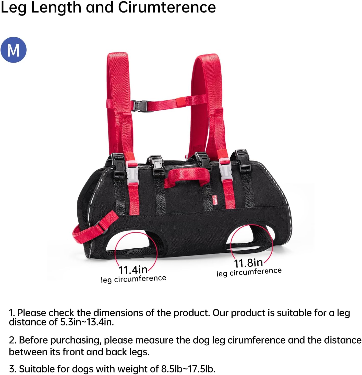 Dog Emergency Rescue Sling - Lightweight Packable Lift Harness with Handle - Safe Transport for Small Medium Dogs - Ideal for Hiking Skiing（8.5-17.5lbs）