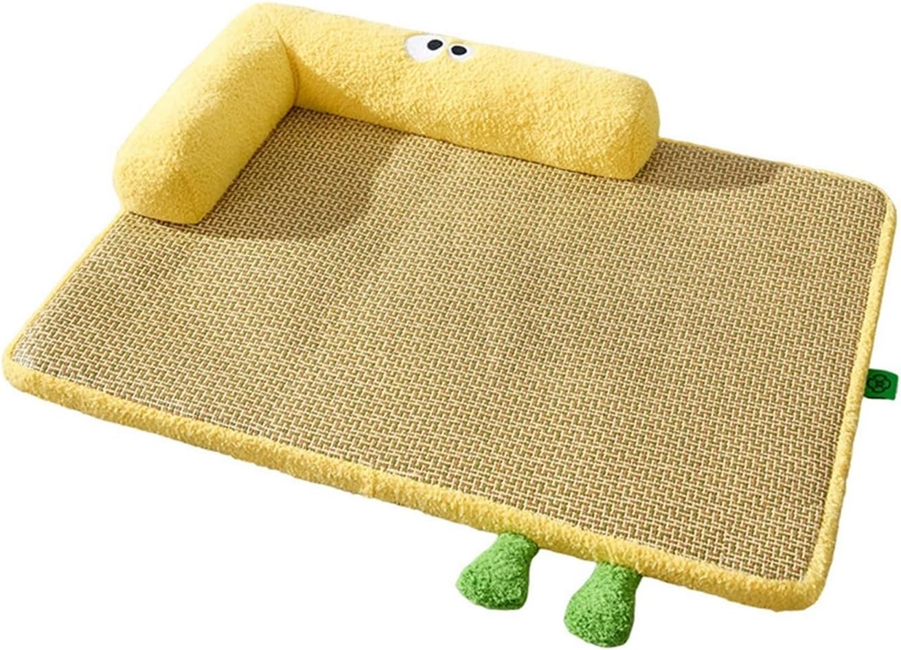 Dog Kennel, Summer Cooling den, Rattan Dog mat, cat, Thickened Sponge pet, Removable and Washable(Checkerboardgreen,M)