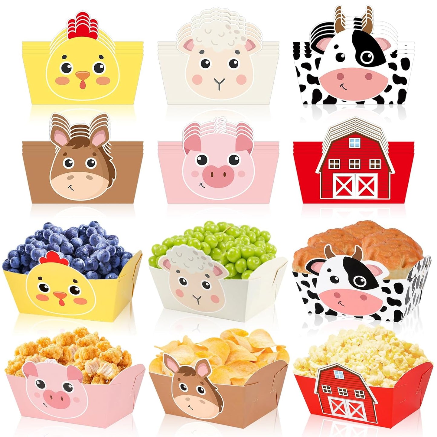 24 Pack Farm Animals Party Supplies Farm Disposable Paper Food Trays Animal Theme Birthday Parties Decorations Snack Bowl Serving Tray for Baby Shower Tableware Carnival Decor Favor