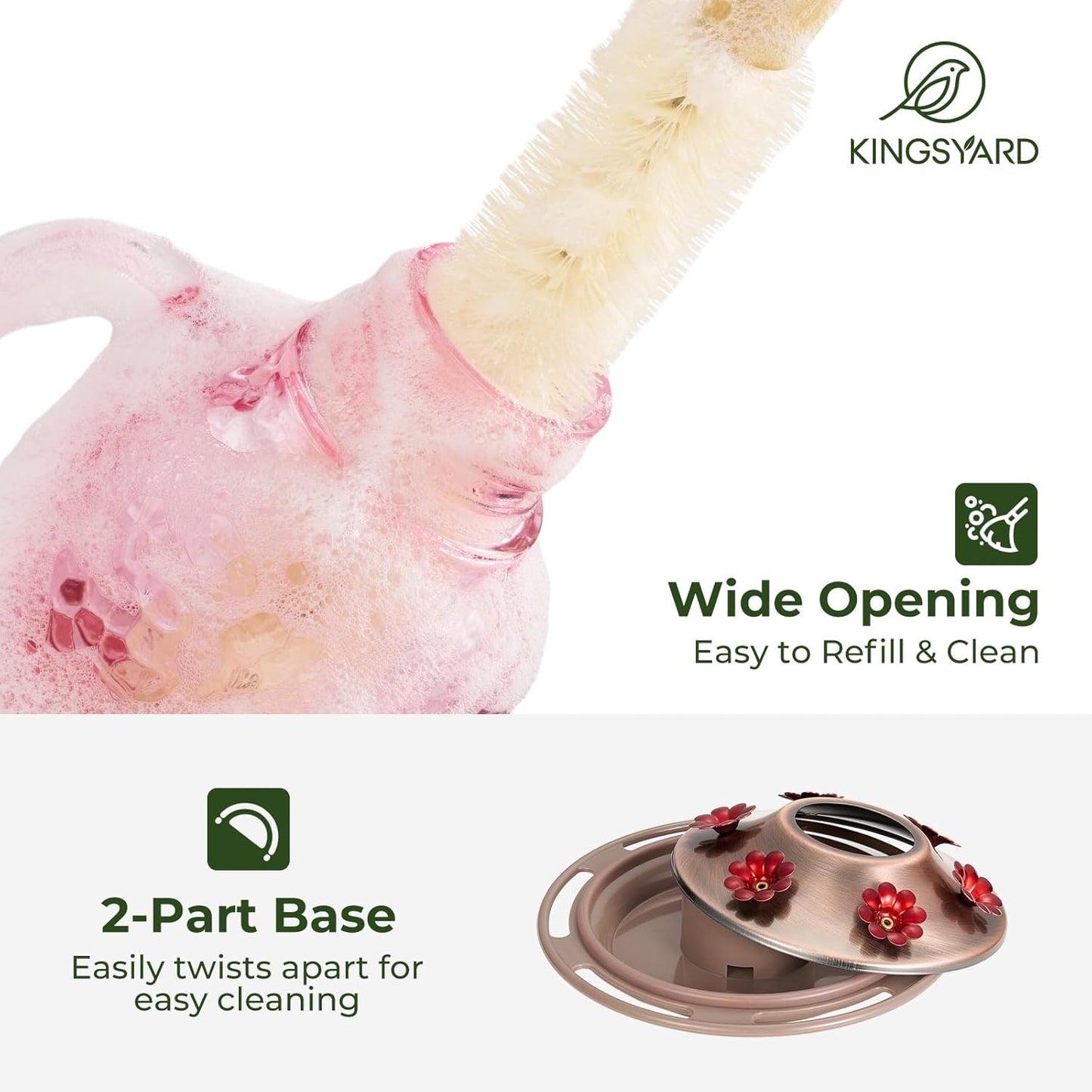 Kingsyard Glass Hummingbird Feeders for Outdoors, 16 Oz Wild Bird Feeder 6 Feeding Ports & Ant Moat Included, Hanging Bird Nectar Feeder for Garden Tree Yard Outside Decoration, Pink
