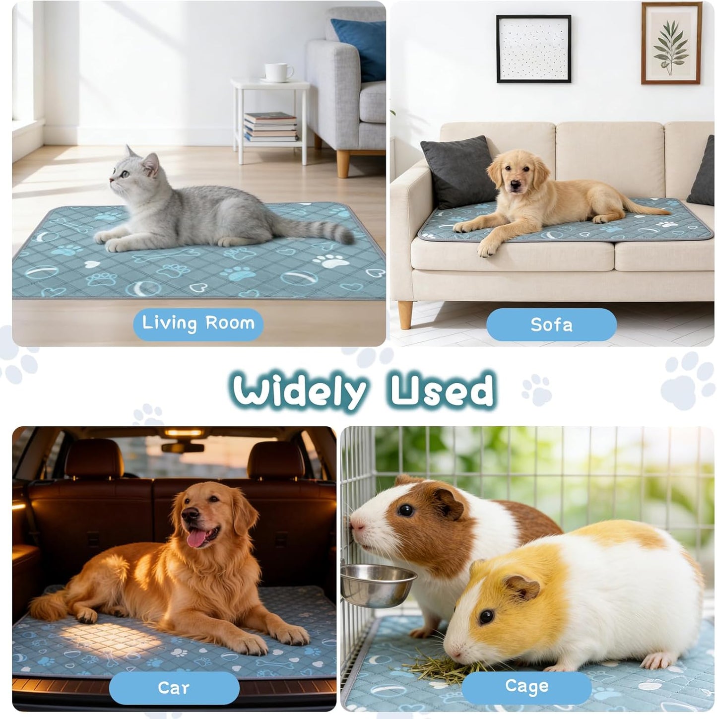 6 Packs Washable Guinea Pig Cage Liners with Paw Print & Cute Design, Waterproof Small Animal Pee Pads, Reusable Absorbent Bedding, Anti-Slip Cage Mats for Guinea Pig Bunny Rabbit Hamster (12x12in)