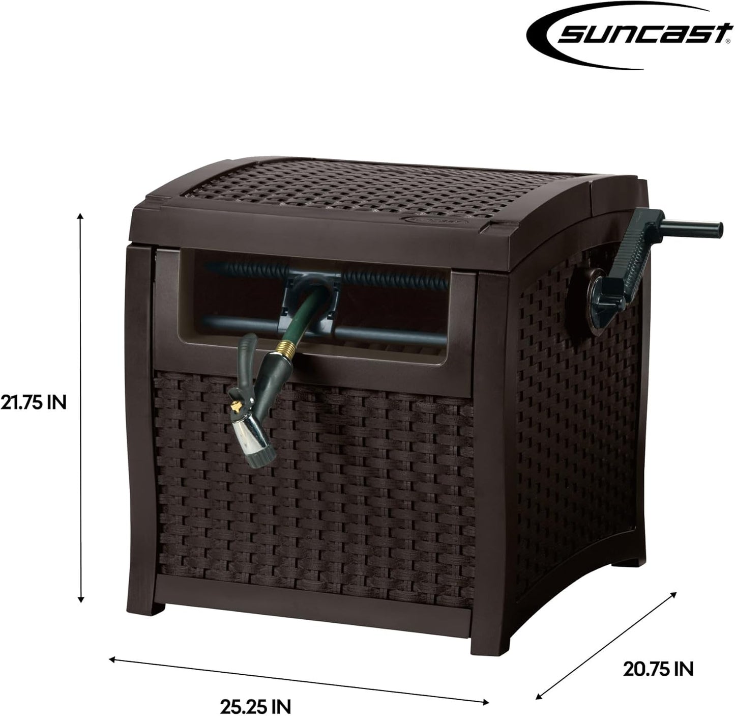 Suncast Hose Reel with Smart Trak Hose Guide, Water-Tight Connection, Durable Resin Construction, 225' Hose Capacity, Brown, Made in the USA