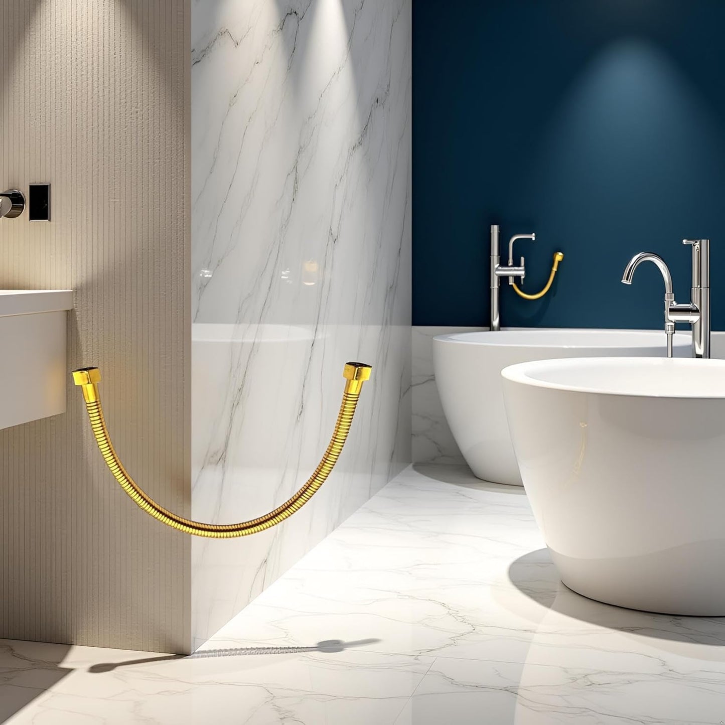 50cm Gold Stainless Steel Plumbing Hose and Angle Valve Connector - Bathroom Toilet Pipe Fittings, 1/2 Inch Water Supply Line for Sink Faucet Installation