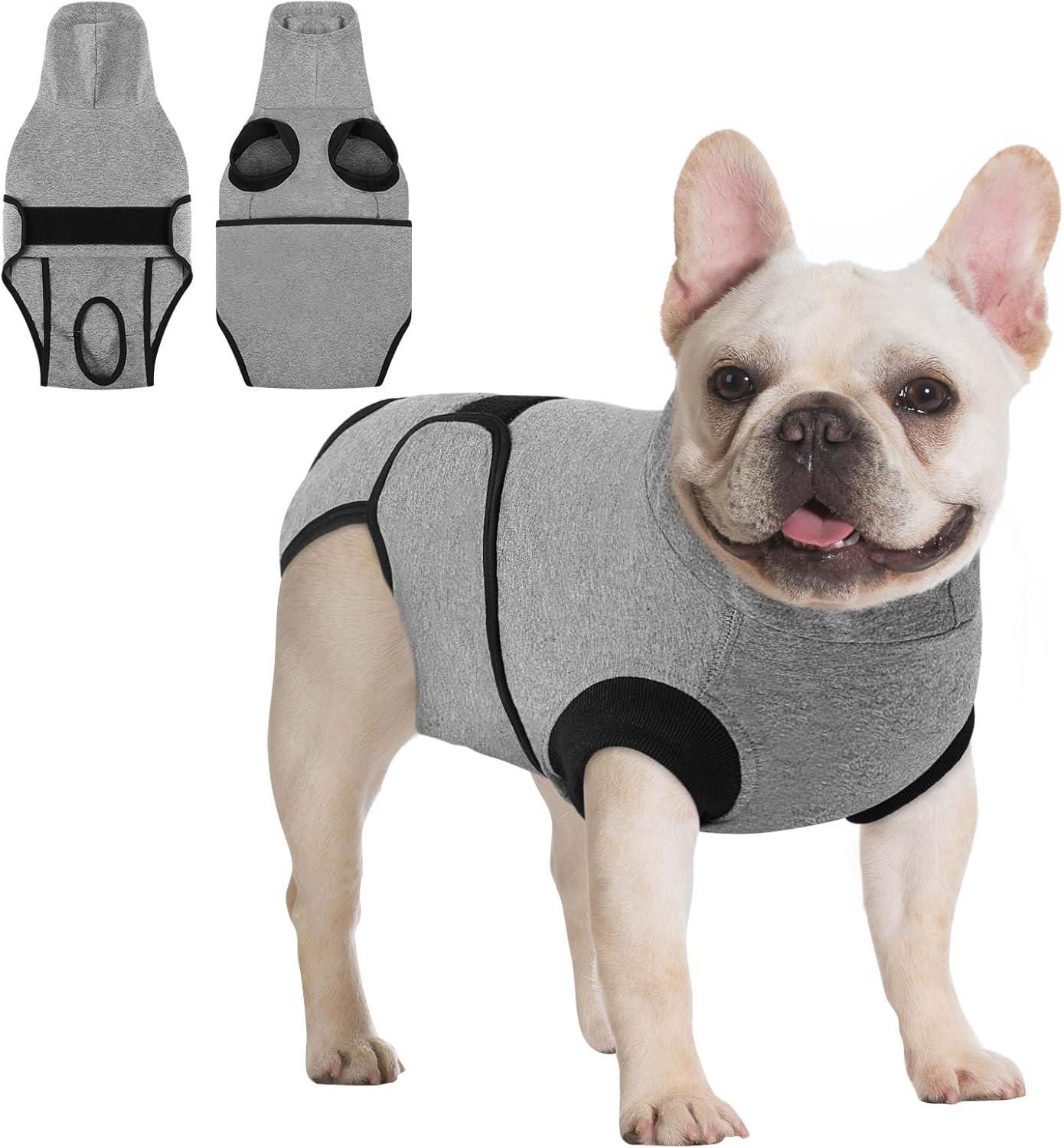 Queenmore Dog Recovery Suit, Soft Dog Surgery Suit for Female Male Dogs,Comfy Pet Surgery Recovery Suit,Anxiety Relief Calming Vest with Ear Muffs,Grey,M