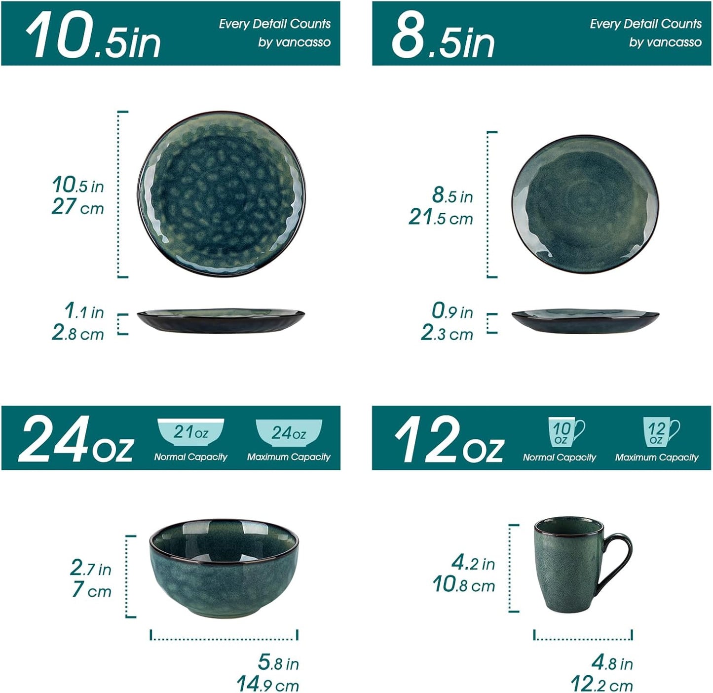vancasso Ceramic Dinnerware Sets for 4, 16 Pieces Handmade Reactive Glaze Dishes Set, Elegant Stoneware Plates and Bowls Sets with Mugs, Dishwasher and Microwave Safe, Starry Green