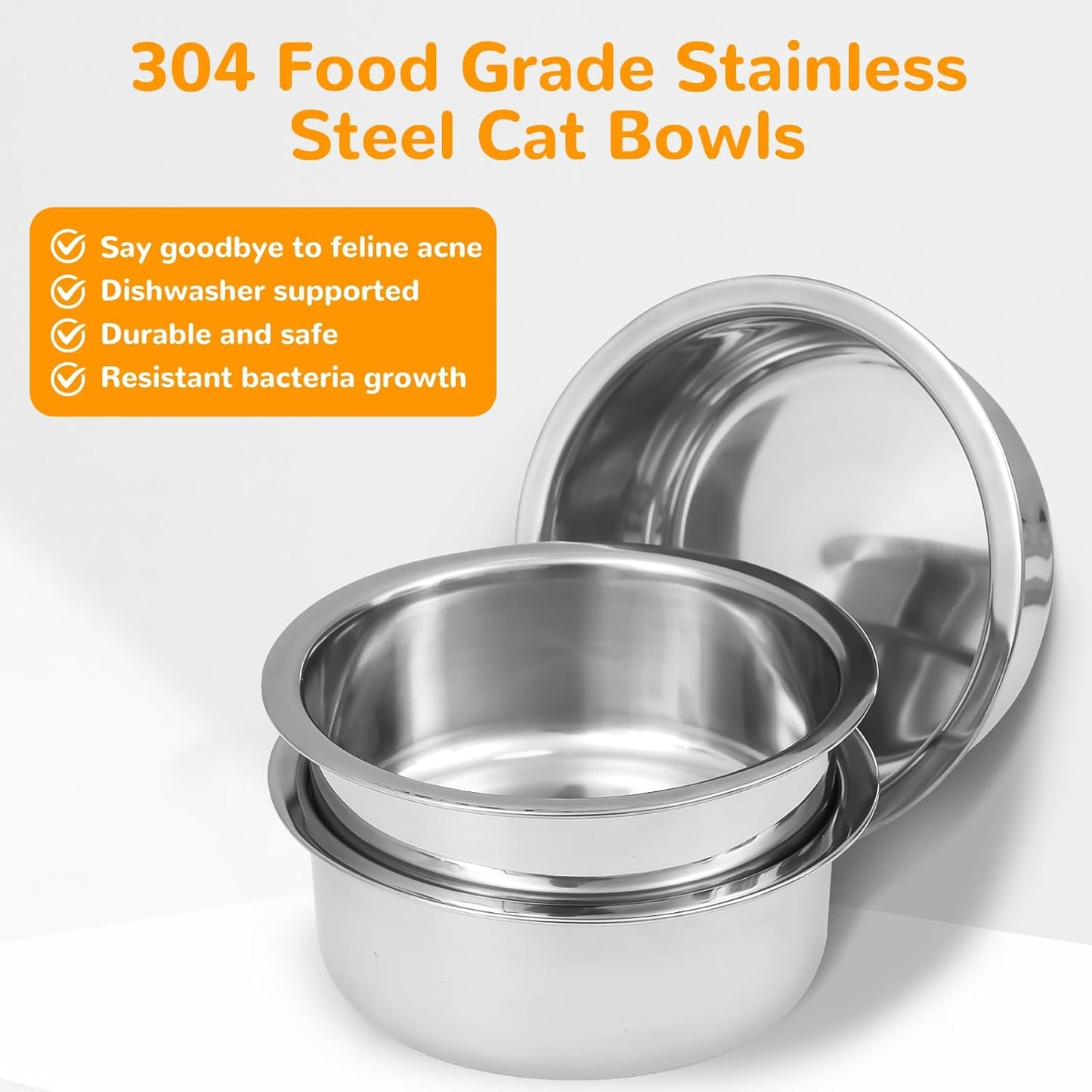 Elevated Cat Bowls with 3 Stainless Steel, 15° Tilted Raised Cat Bowl Set, for Indoor Cats for Small Cats and Puppies Pet Bowls with Stand
