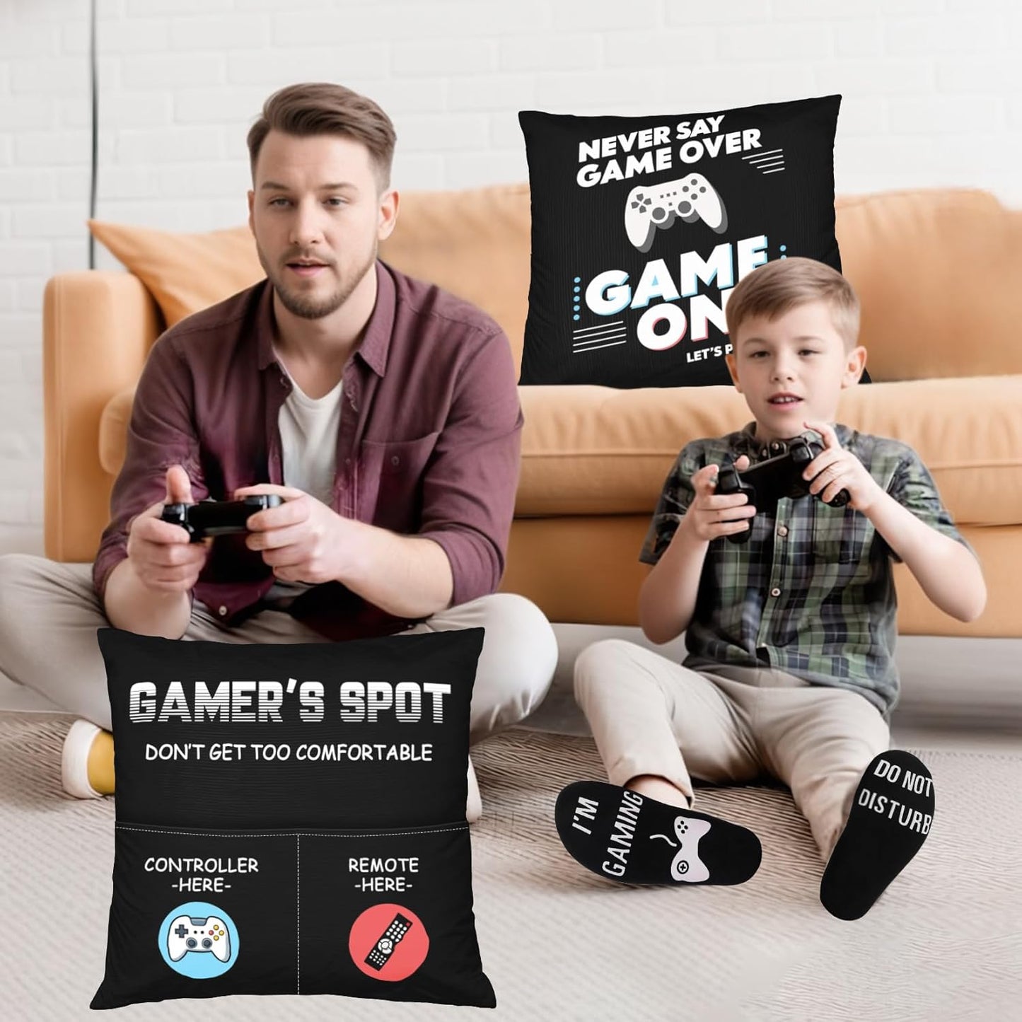 Gamer Gifts for Teenage Boys Men, Gaming Accessories for Room, for Gamers, Game Room Decor, Gaming Pillow Case and Gaming Socks for Teen Boys Men Son Husband Boyfriend (black-2pocket 1)
