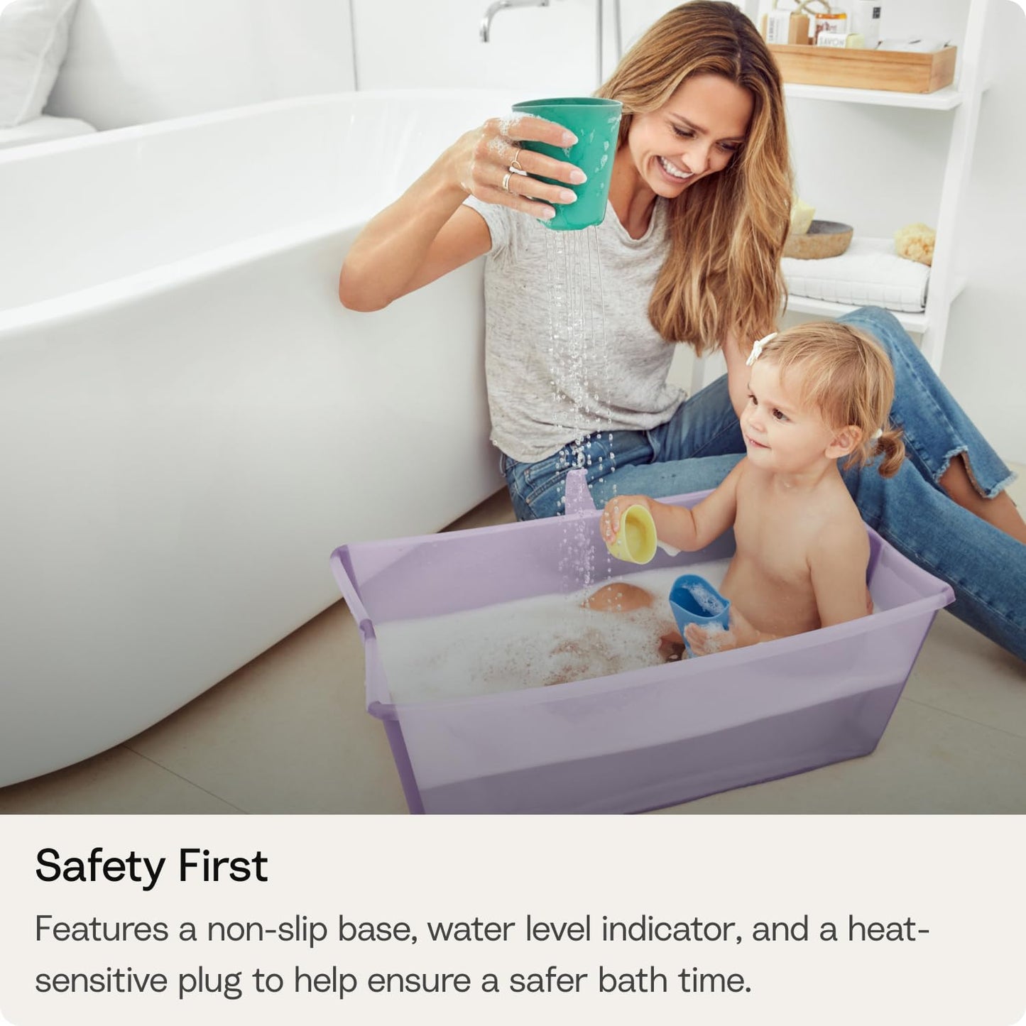 Stokke Flexi Bath Portable X-Large Baby Bathtub with Heat-Sensitive Plug, White Grey