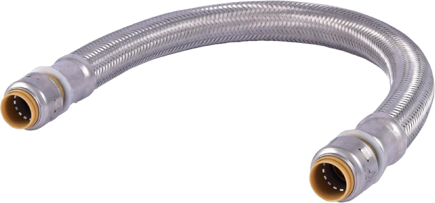 SharkBite Max 1/2 Inch x 1/2 Inch x 18 In. Braided Flexible Repair Coupling Hose, Push-to-Connect Brass Plumbing Fitting, UR3008FX18