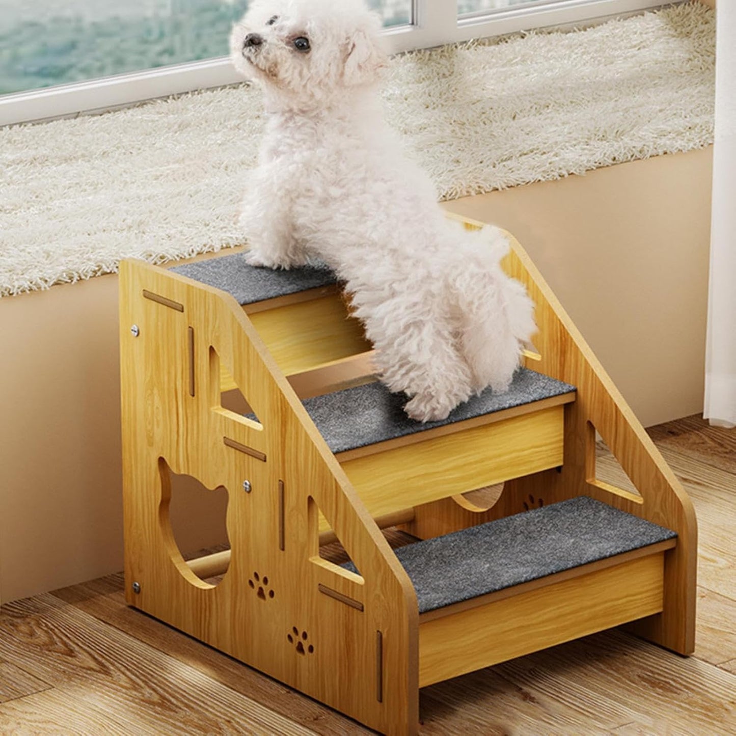 TimberTrot Pro - Dog Steps | Wooden Non-Slip Pet Ladder | 3-Step Cat Stairs for Couch, Sofa, and Bed | for Small Elderly Puppy and Kittens | Apartment Friendly