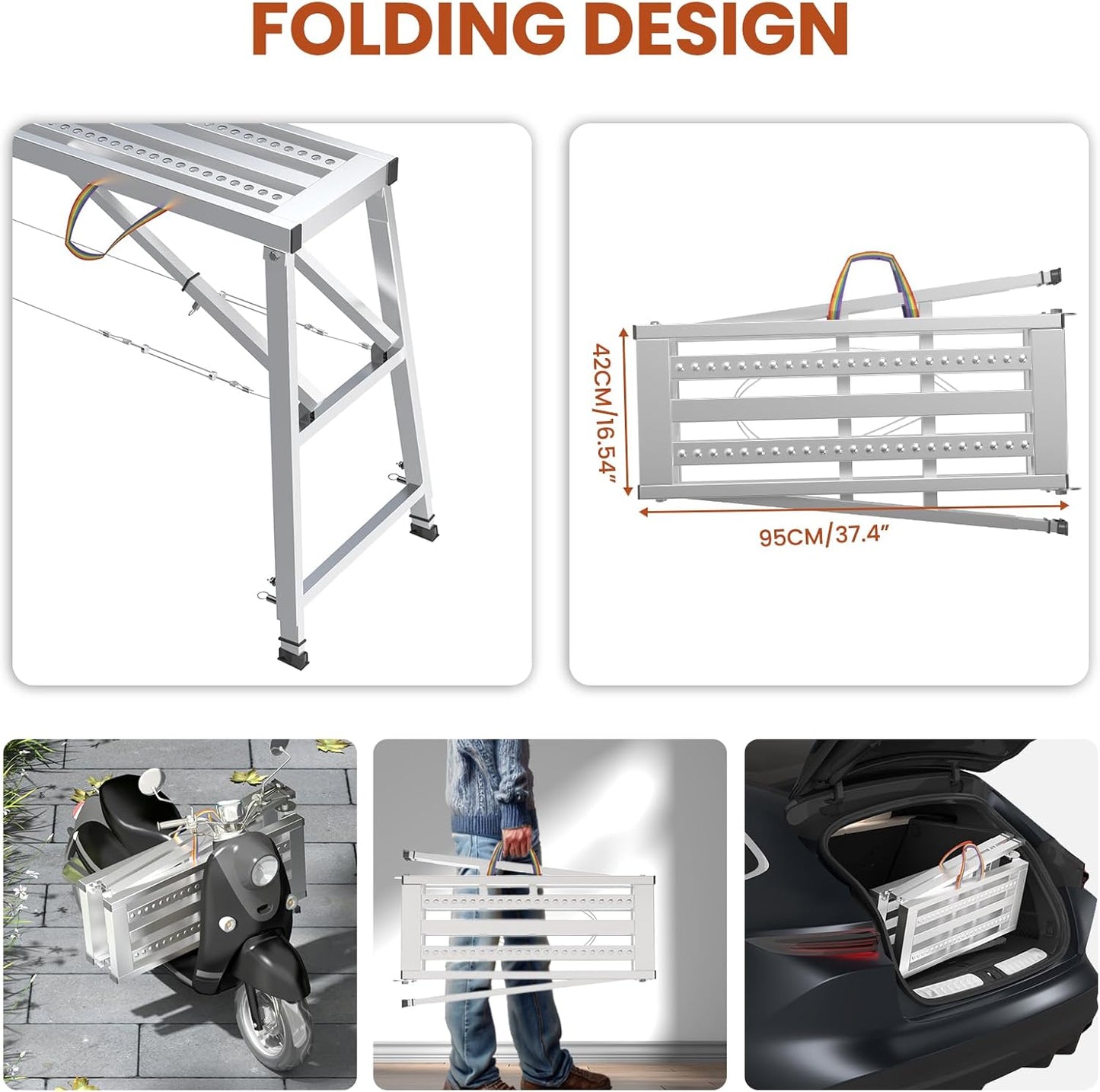Adjustable Scaffolding Platform, 71" L x 15" W x 35"-57" H Alloy Portable Multi Purpose Work Platform with Double Rope, 800 lbs Load Capacity Folding Work Bench for Car Washing, Repairing, Painting
