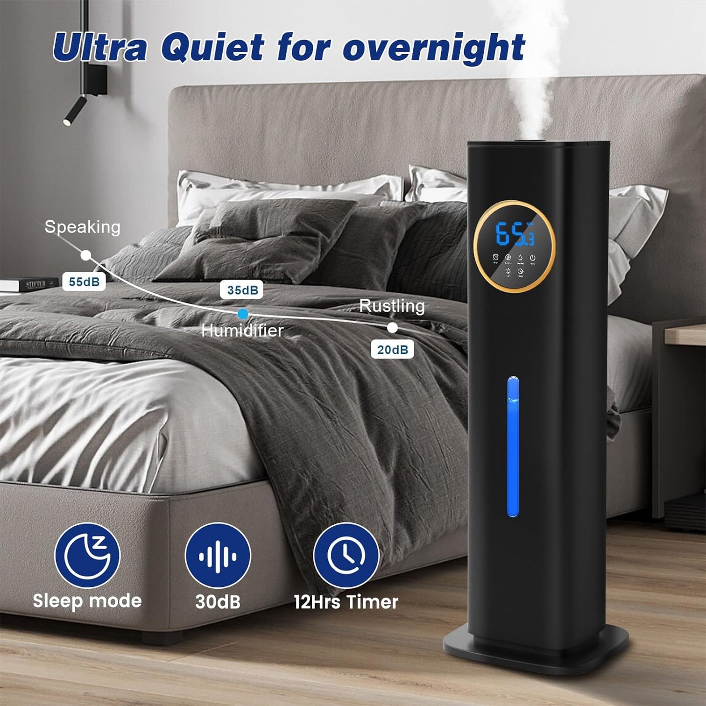 Humidifiers for Bedroom, 2.1Gal/8L Humidifier large room with Essential Oil Diffuser, Top Fill Whole House Cool Mist Humidifiers for Plants Baby Kids Adults(Black)