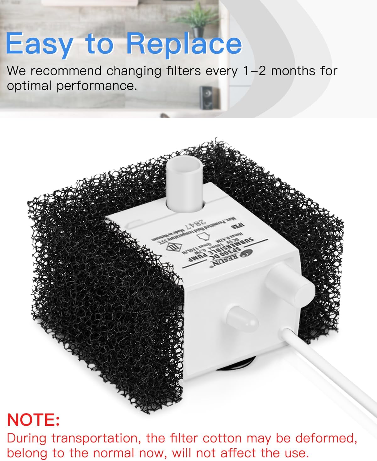 10 Pack Foam Filters for PetSafe Viva Pet Water Fountain - Pet Drinking Fountain Filter Replacement - Black