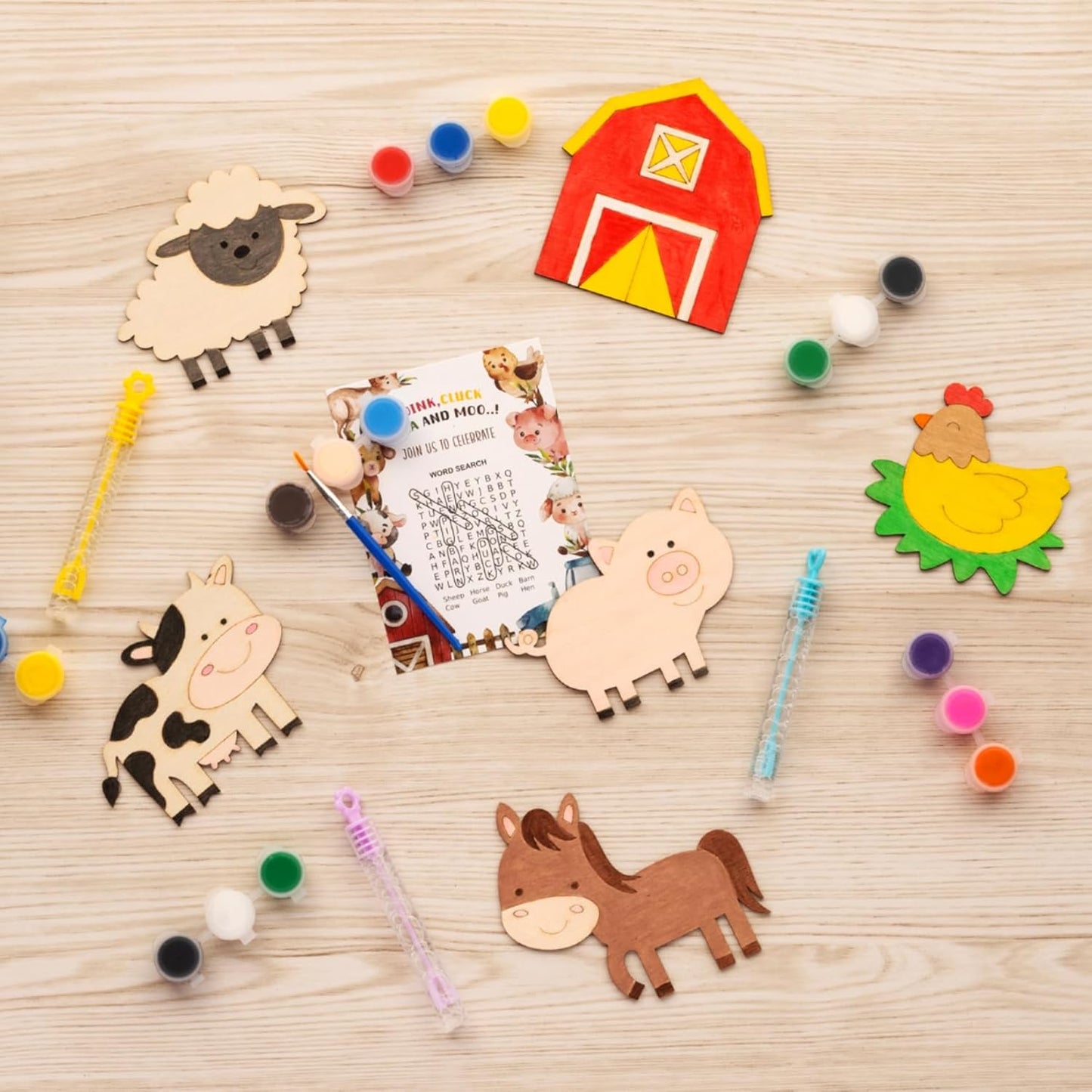 GEECOZYLIFE Farm Animals Party Favors - 12PCS Farm Animal Wooden Craft Kit - Barnyard DIY Party Favors, Birthday Party Supplies, Goodie Bag Fillers, Thank You Gifts, School Rewards Crafts