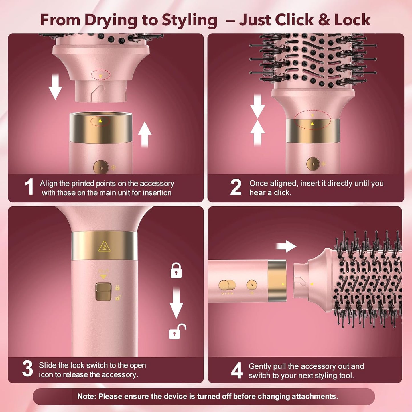 StyleVibe 6-in-1 Air Styler, Hair Dryer & Blow Dryer Brush with Travel Case - Auto Wrap Curls (L/R), Fast Drying, Thermal Round Brush for Smooth Blowouts & Frizz-Free Volume, No Heat Damage